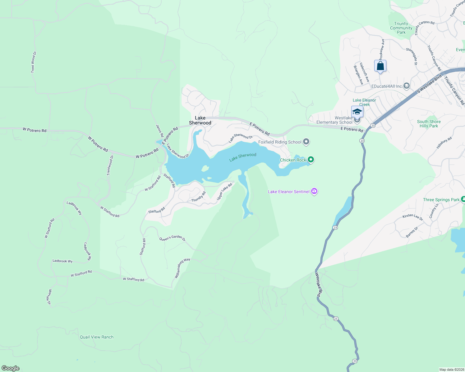 map of restaurants, bars, coffee shops, grocery stores, and more near 476 Upper Lake Road in Westlake Village