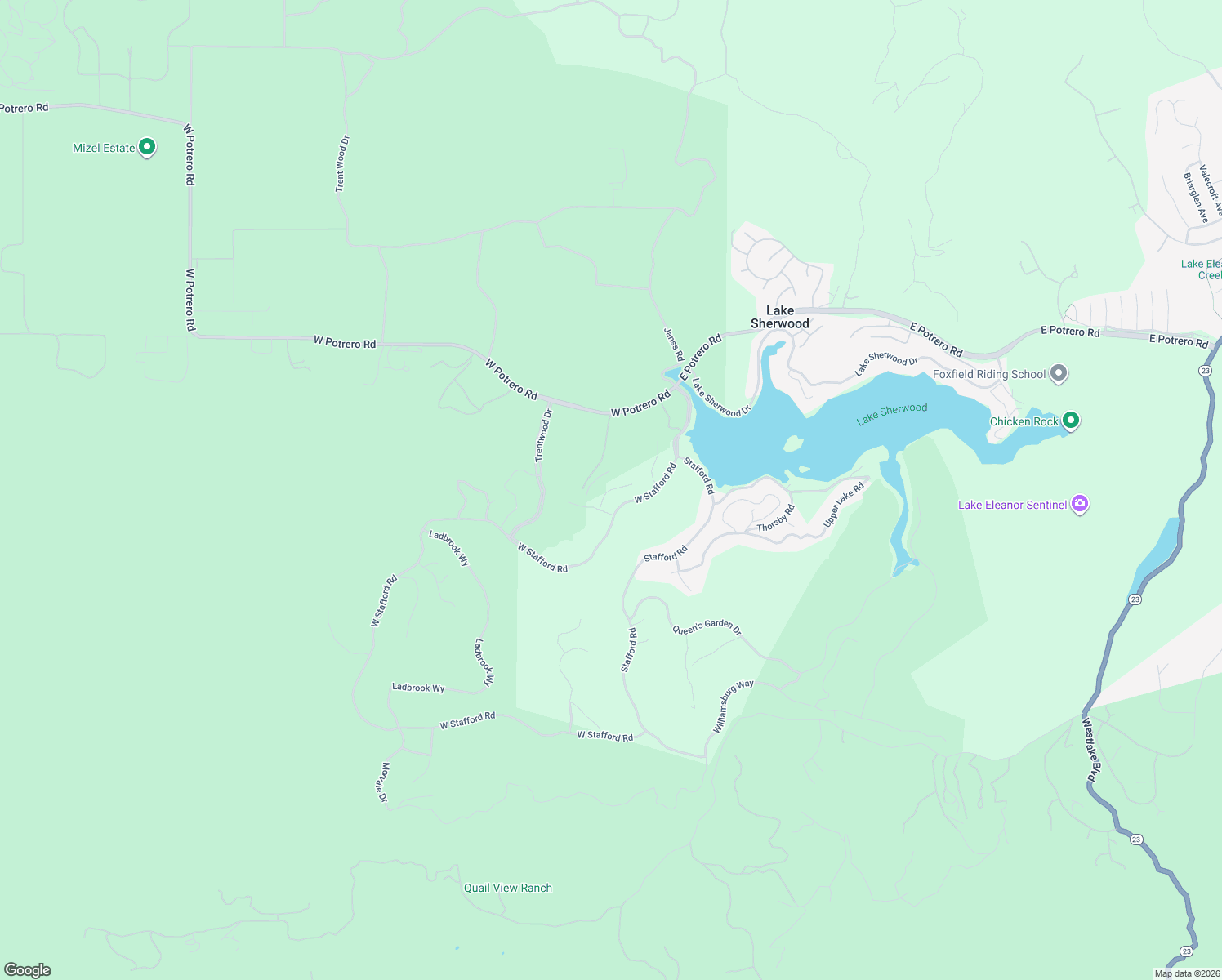 map of restaurants, bars, coffee shops, grocery stores, and more near 2259 Melford Court in Westlake Village