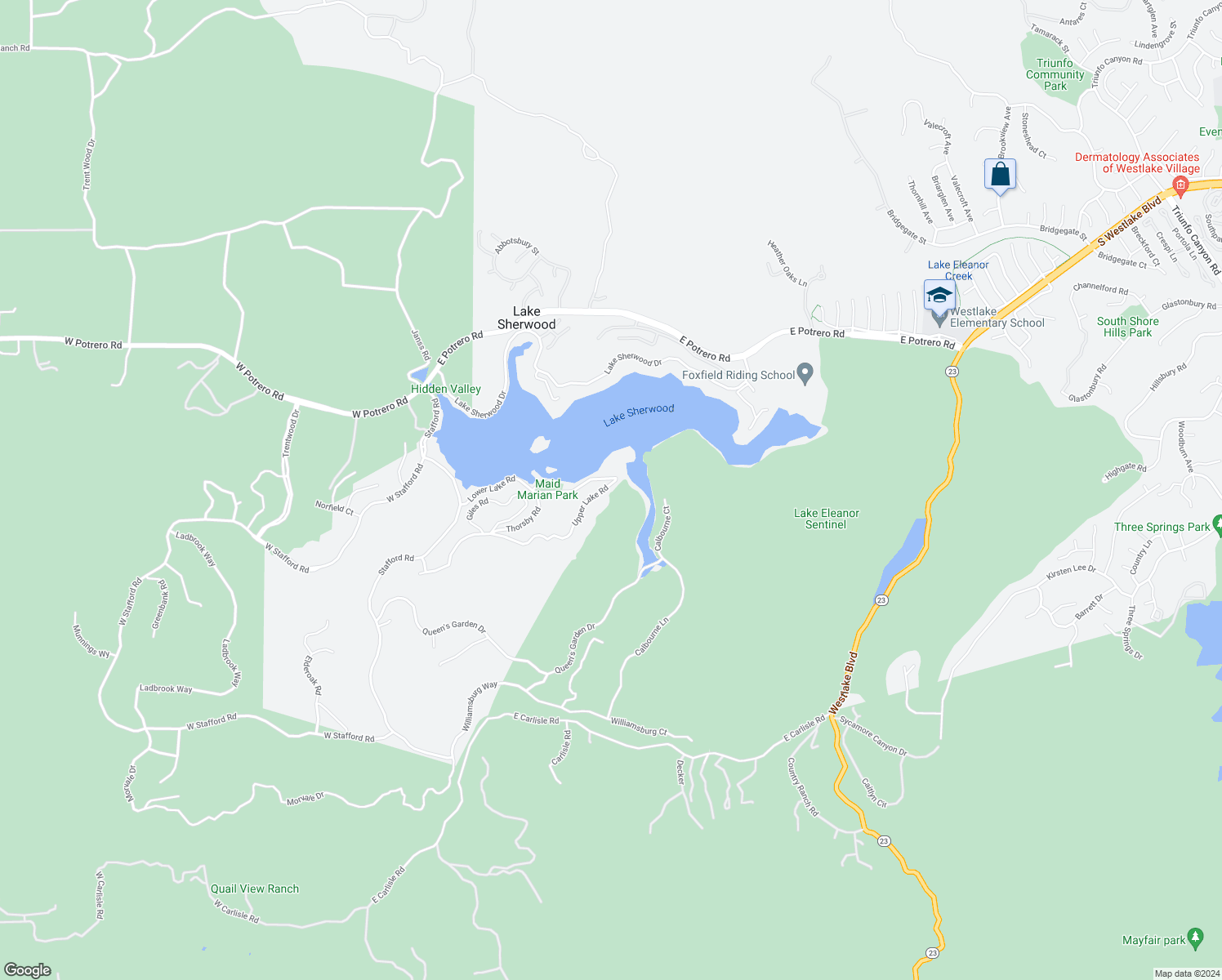map of restaurants, bars, coffee shops, grocery stores, and more near 476 Upper Lake Road in Westlake Village