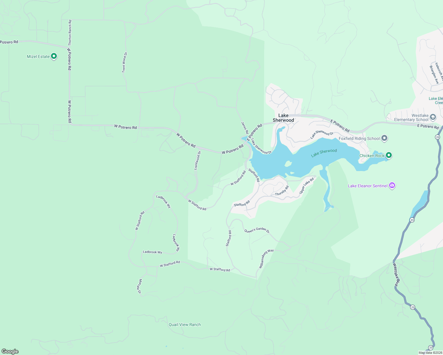 map of restaurants, bars, coffee shops, grocery stores, and more near 2259 Melford Court in Westlake Village