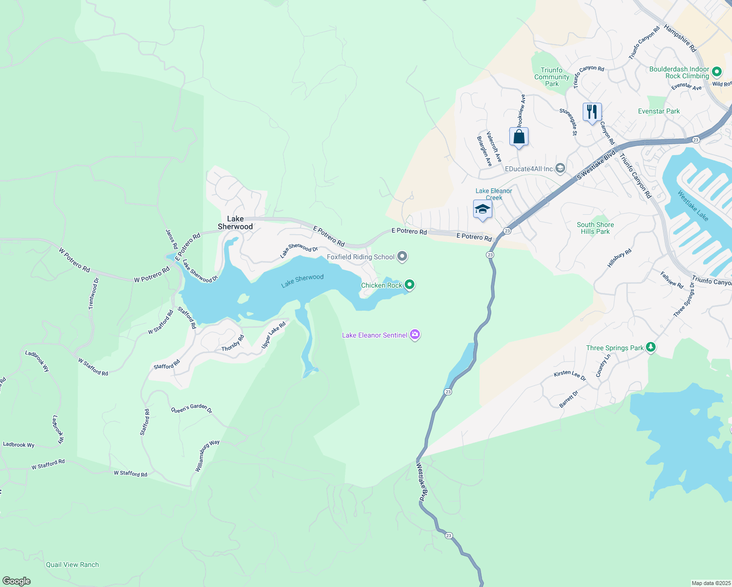 map of restaurants, bars, coffee shops, grocery stores, and more near 2112 Trentham Road in Ventura County