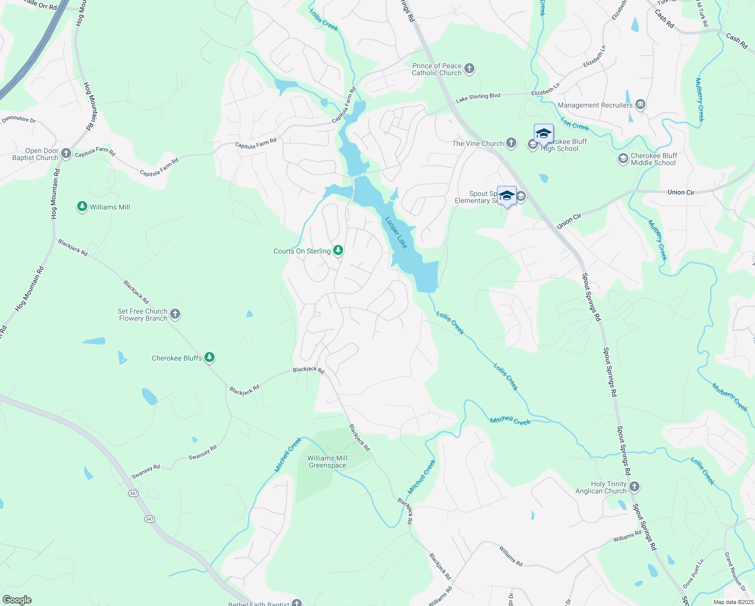 map of restaurants, bars, coffee shops, grocery stores, and more near 8084 Sleepy Lagoon Way in Flowery Branch