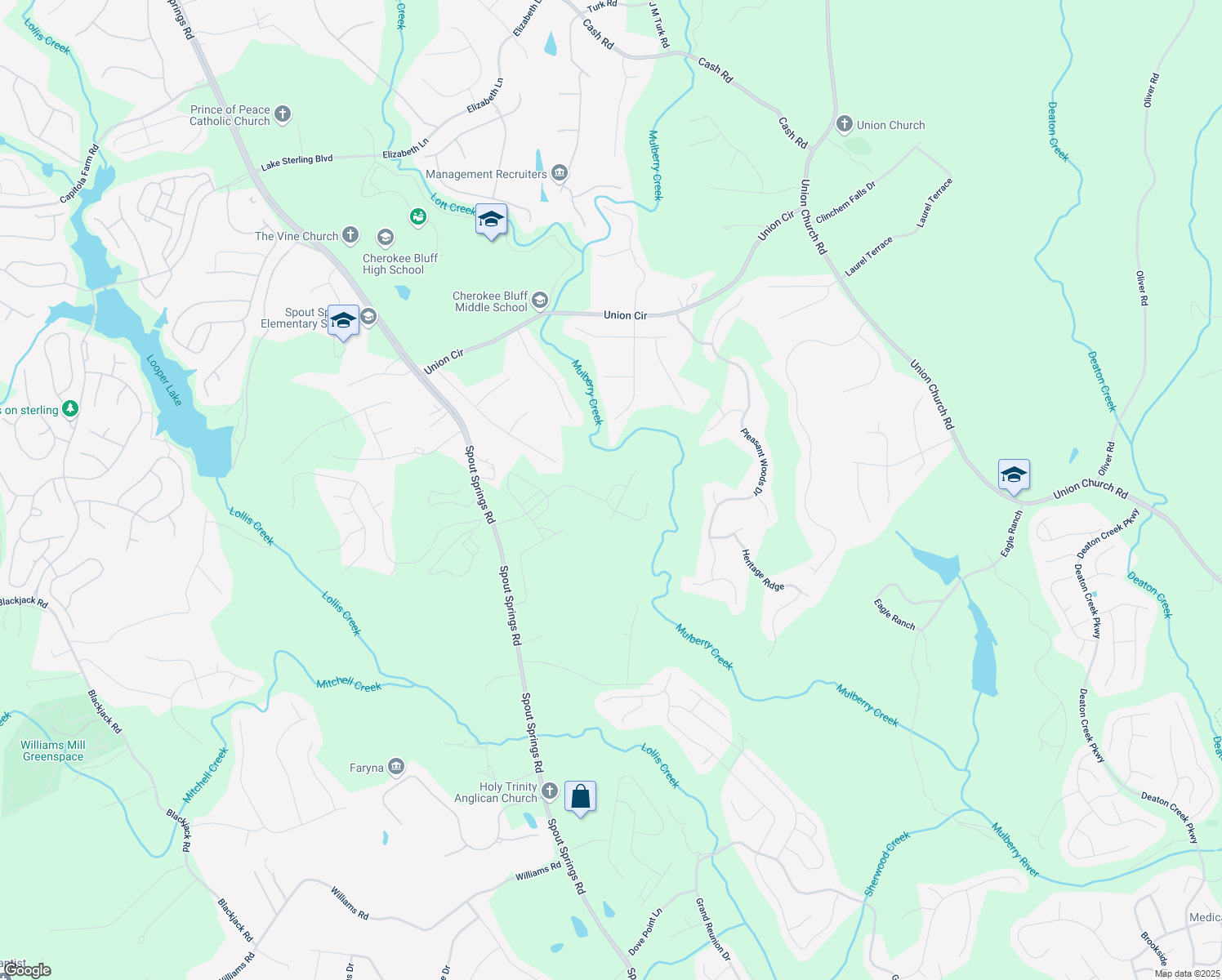 map of restaurants, bars, coffee shops, grocery stores, and more near Yewtree Drive in Hall County