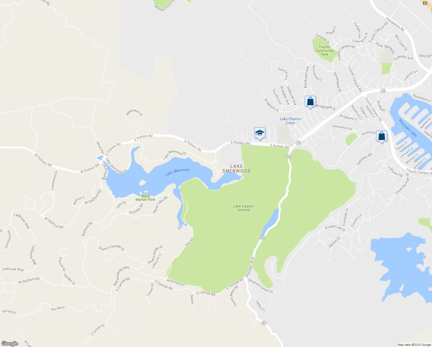 map of restaurants, bars, coffee shops, grocery stores, and more near 2095 Trentham Road in Ventura County