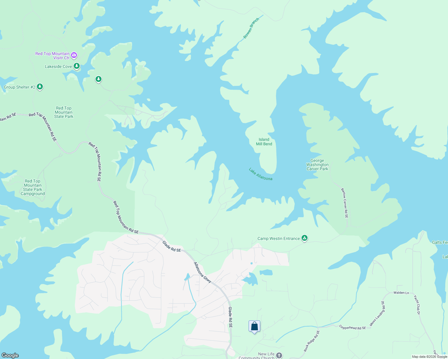 map of restaurants, bars, coffee shops, grocery stores, and more near 7546 Island Mill Road Southeast in Acworth