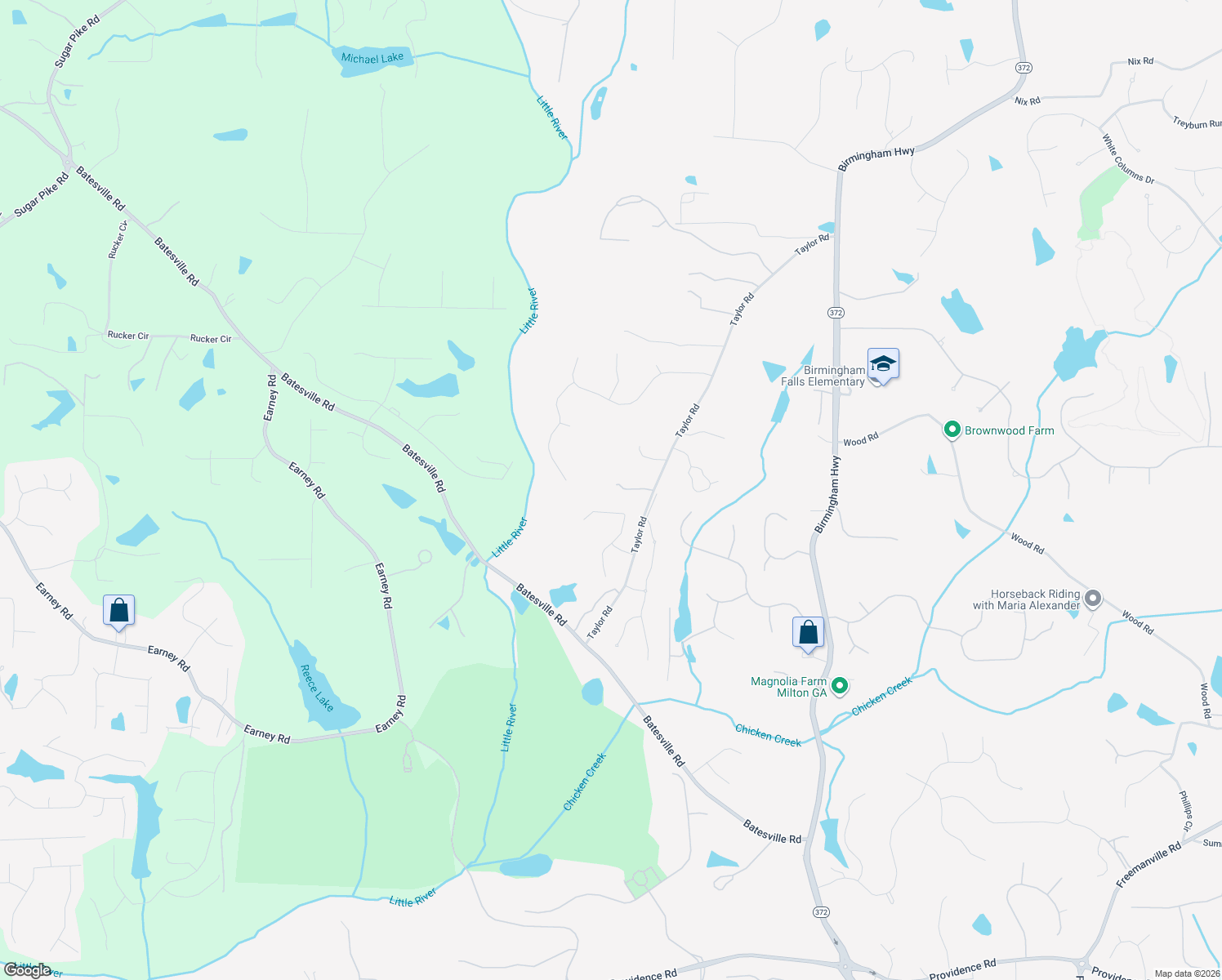 map of restaurants, bars, coffee shops, grocery stores, and more near 14743 Taylor Valley Way in Alpharetta