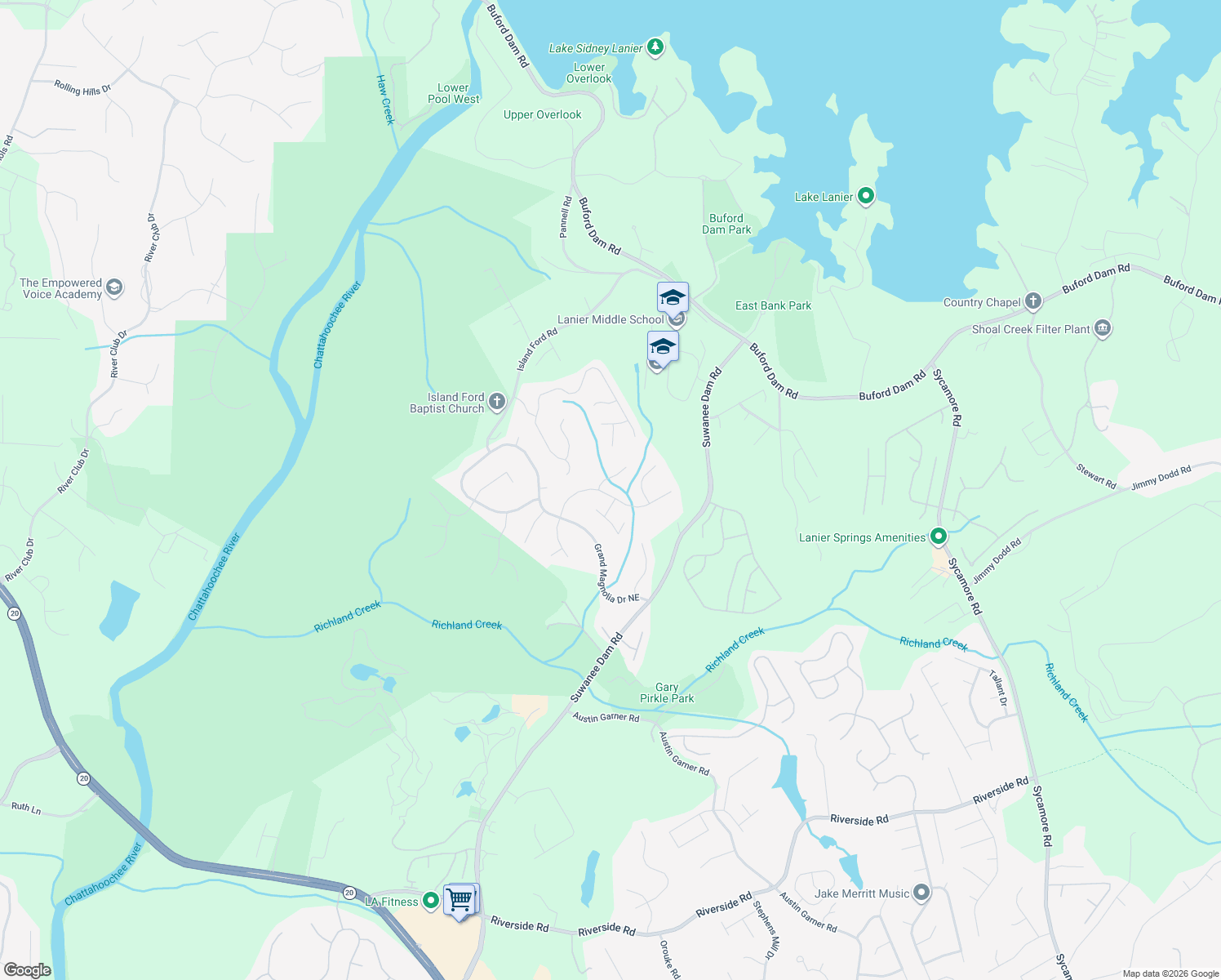map of restaurants, bars, coffee shops, grocery stores, and more near 1016 Alexander Run Pass Northeast in Sugar Hill