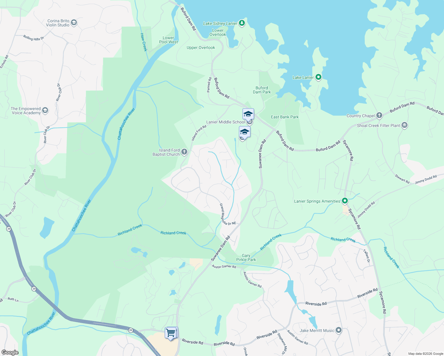 map of restaurants, bars, coffee shops, grocery stores, and more near 1016 Alexander Run Pass Northeast in Sugar Hill
