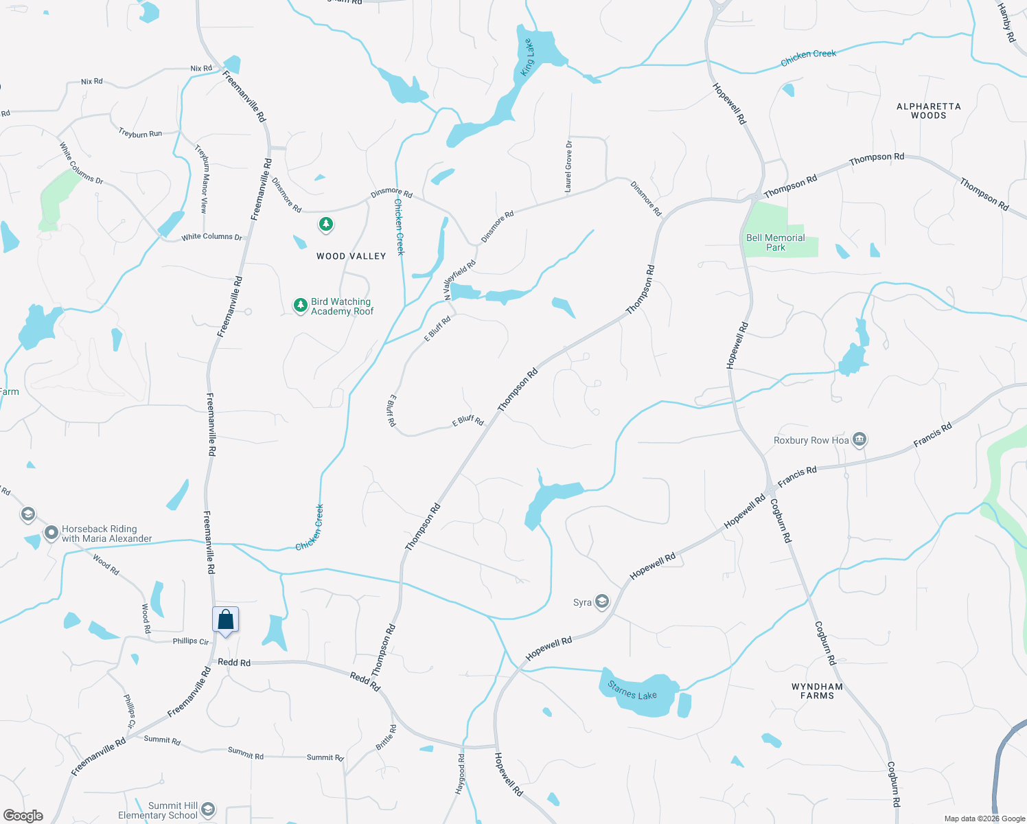 map of restaurants, bars, coffee shops, grocery stores, and more near 2060 Country Ridge Rd in Alpharetta