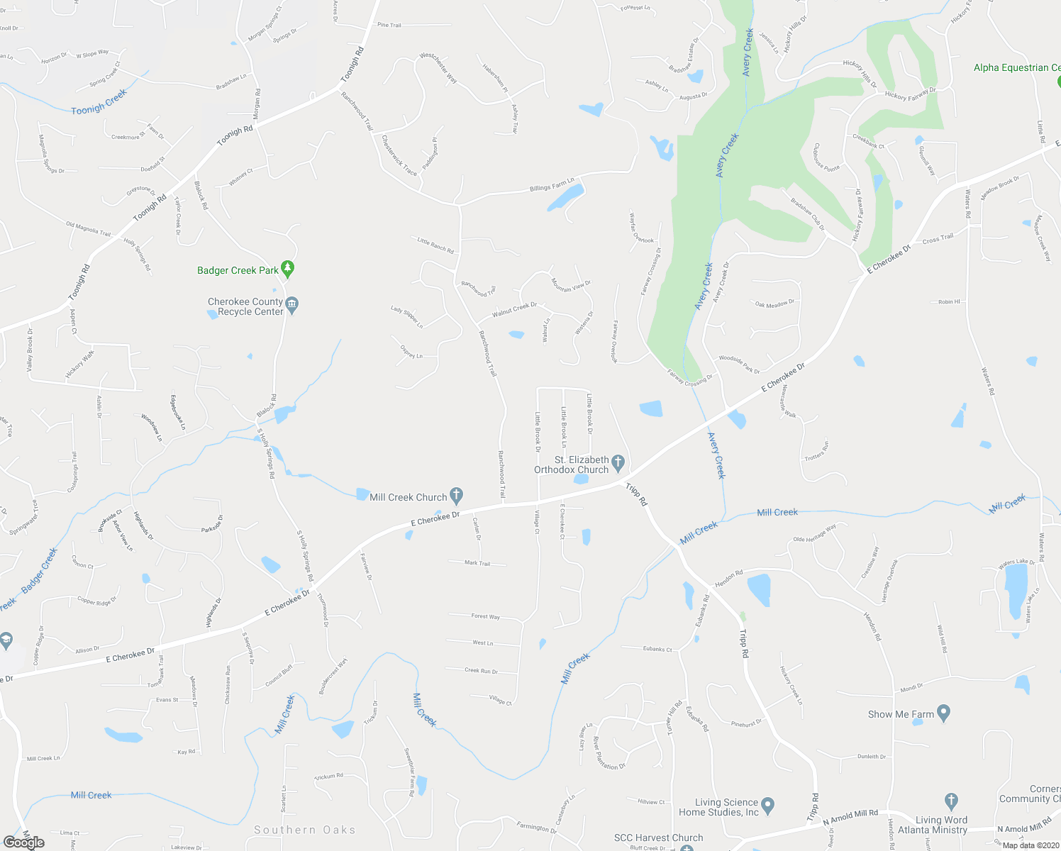 map of restaurants, bars, coffee shops, grocery stores, and more near 127 Little Brook Drive in Woodstock