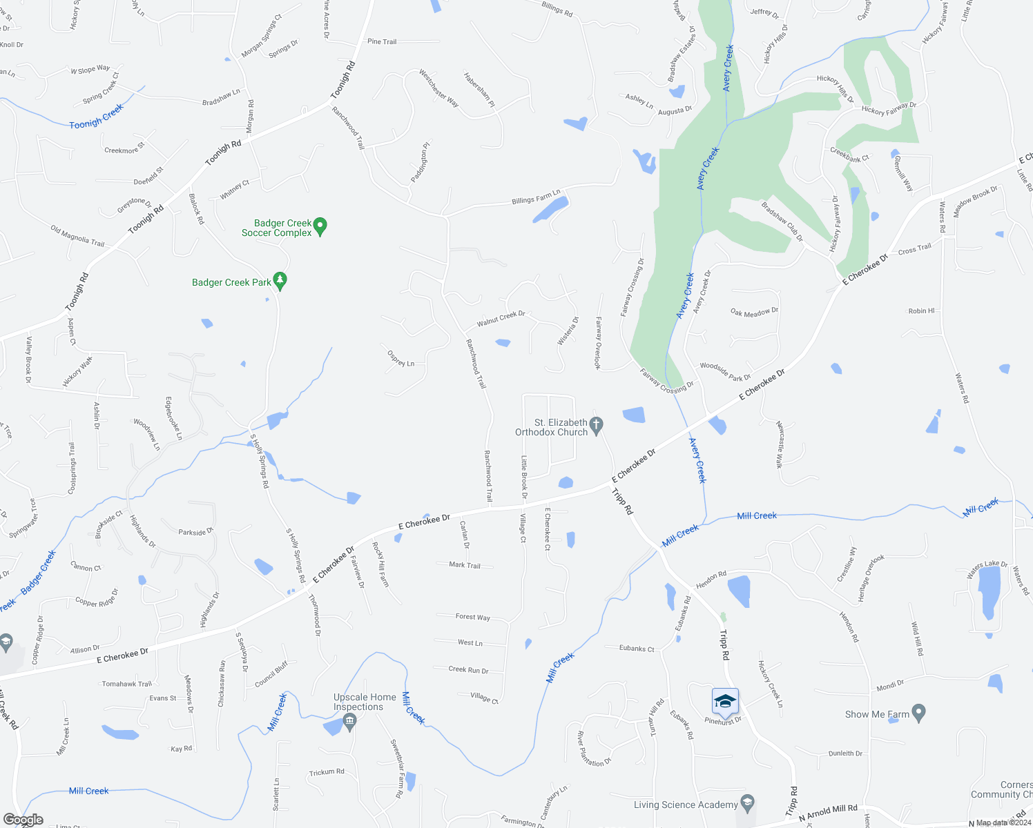 map of restaurants, bars, coffee shops, grocery stores, and more near 133 Little Brook Drive in Woodstock