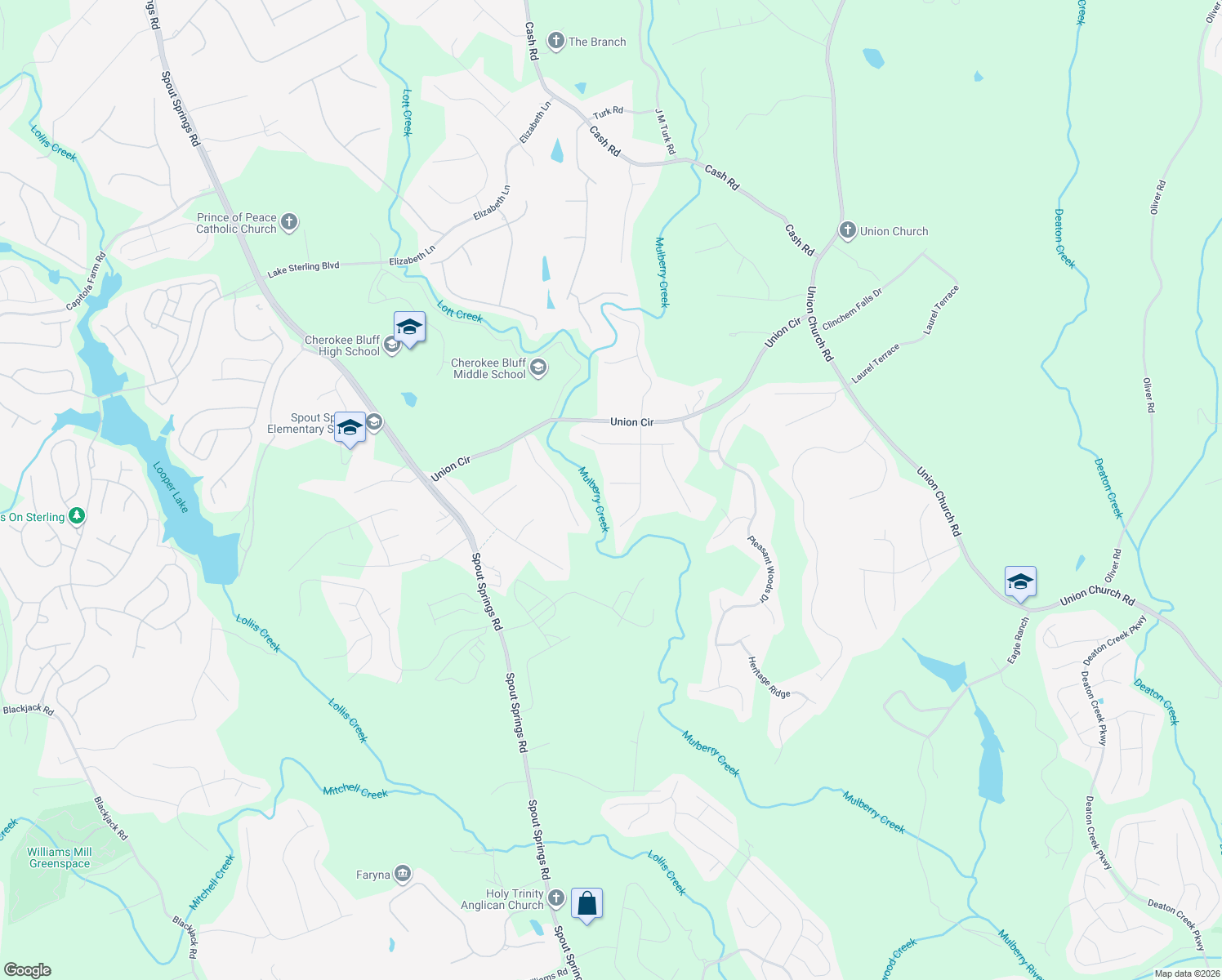 map of restaurants, bars, coffee shops, grocery stores, and more near 5506 Trophy Court in Flowery Branch