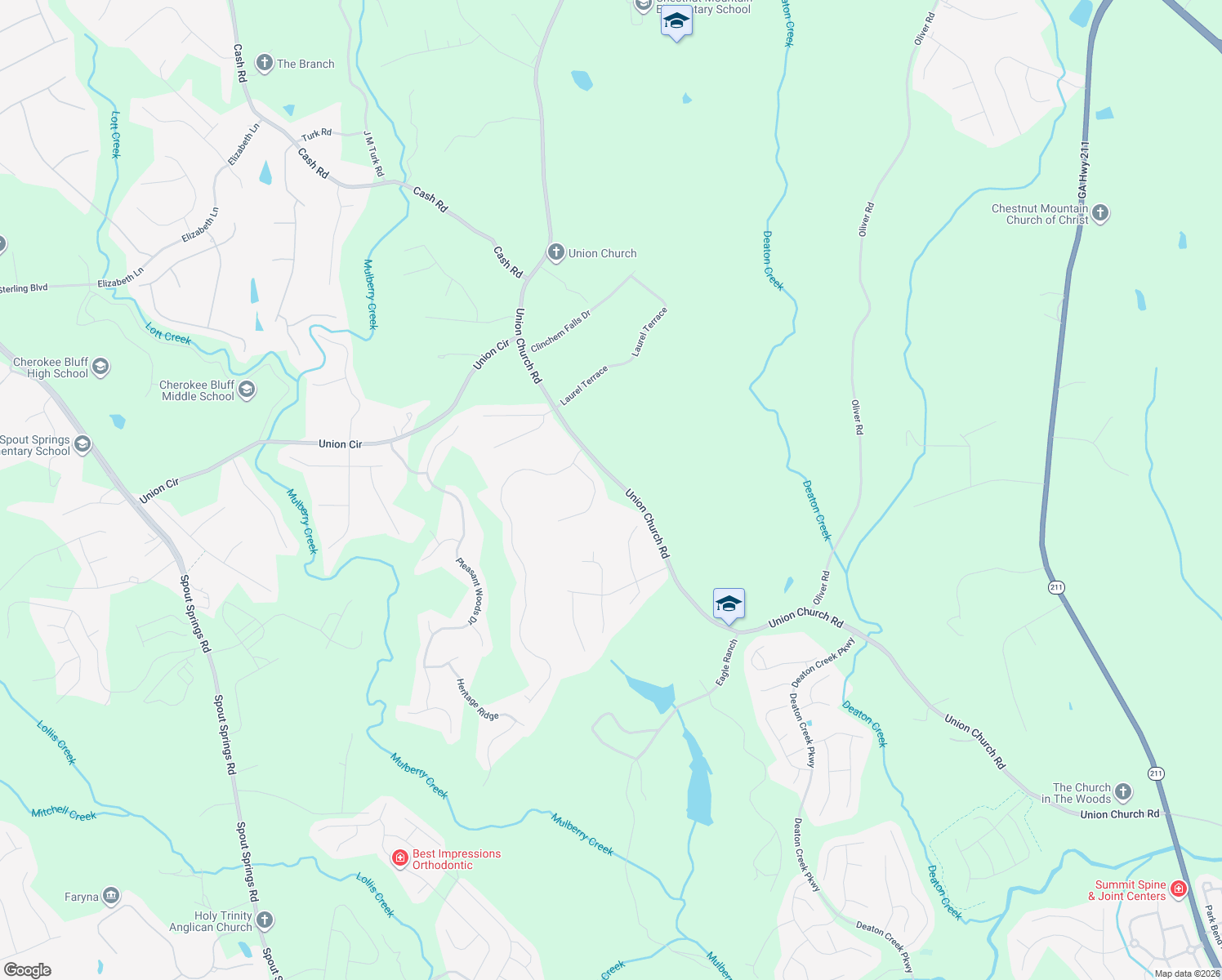 map of restaurants, bars, coffee shops, grocery stores, and more near 5429 Evergreen Forest Ct in Flowery Branch