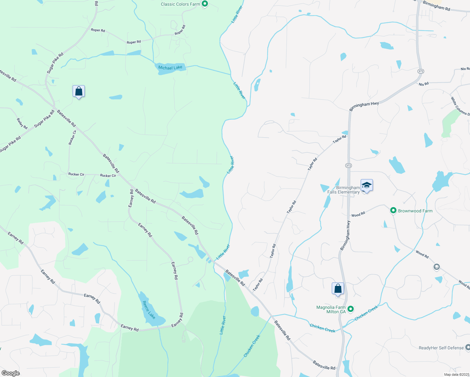map of restaurants, bars, coffee shops, grocery stores, and more near 325 Taylor Glen Drive in Alpharetta