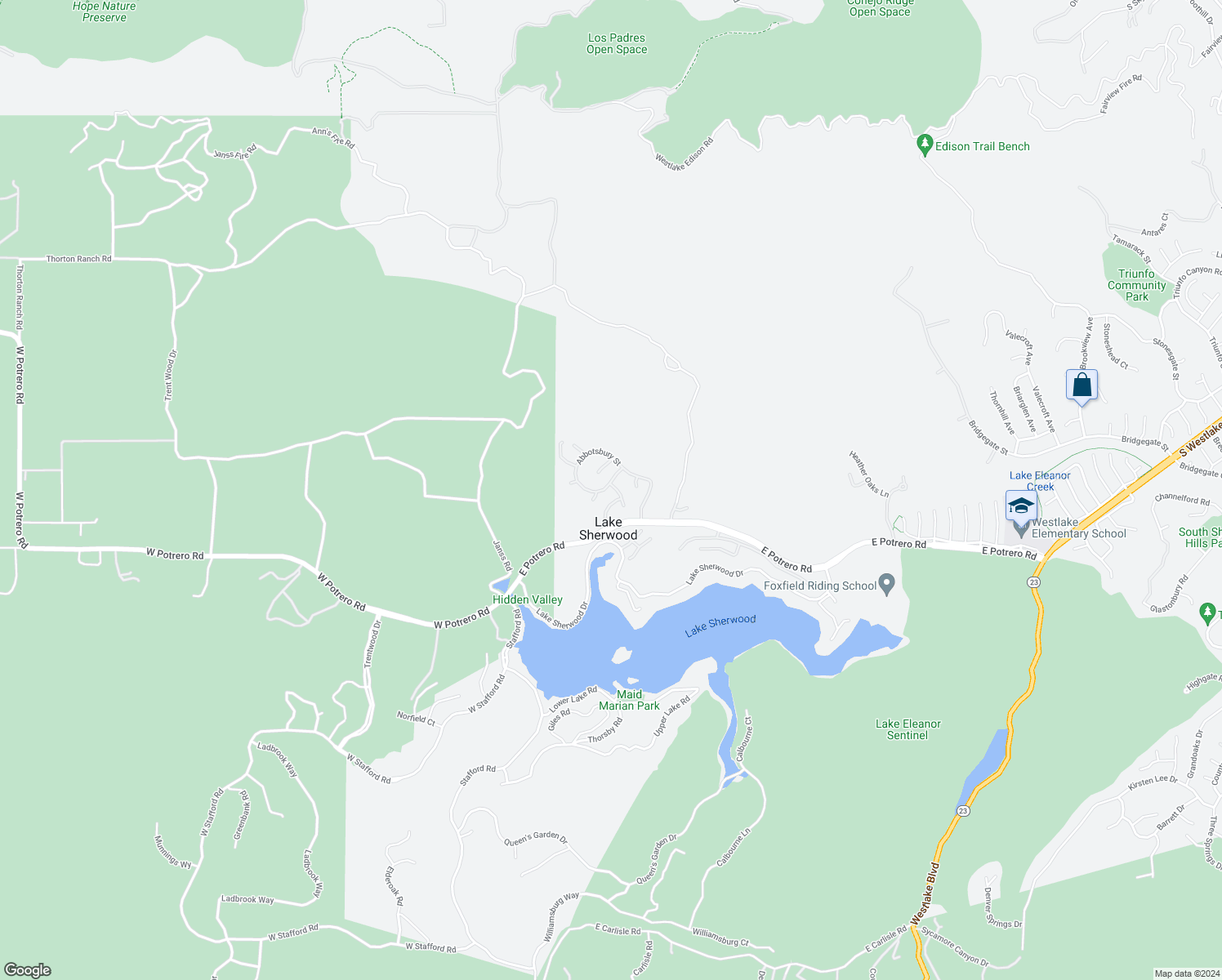 map of restaurants, bars, coffee shops, grocery stores, and more near 1706 Abbotsbury Street in Westlake Village