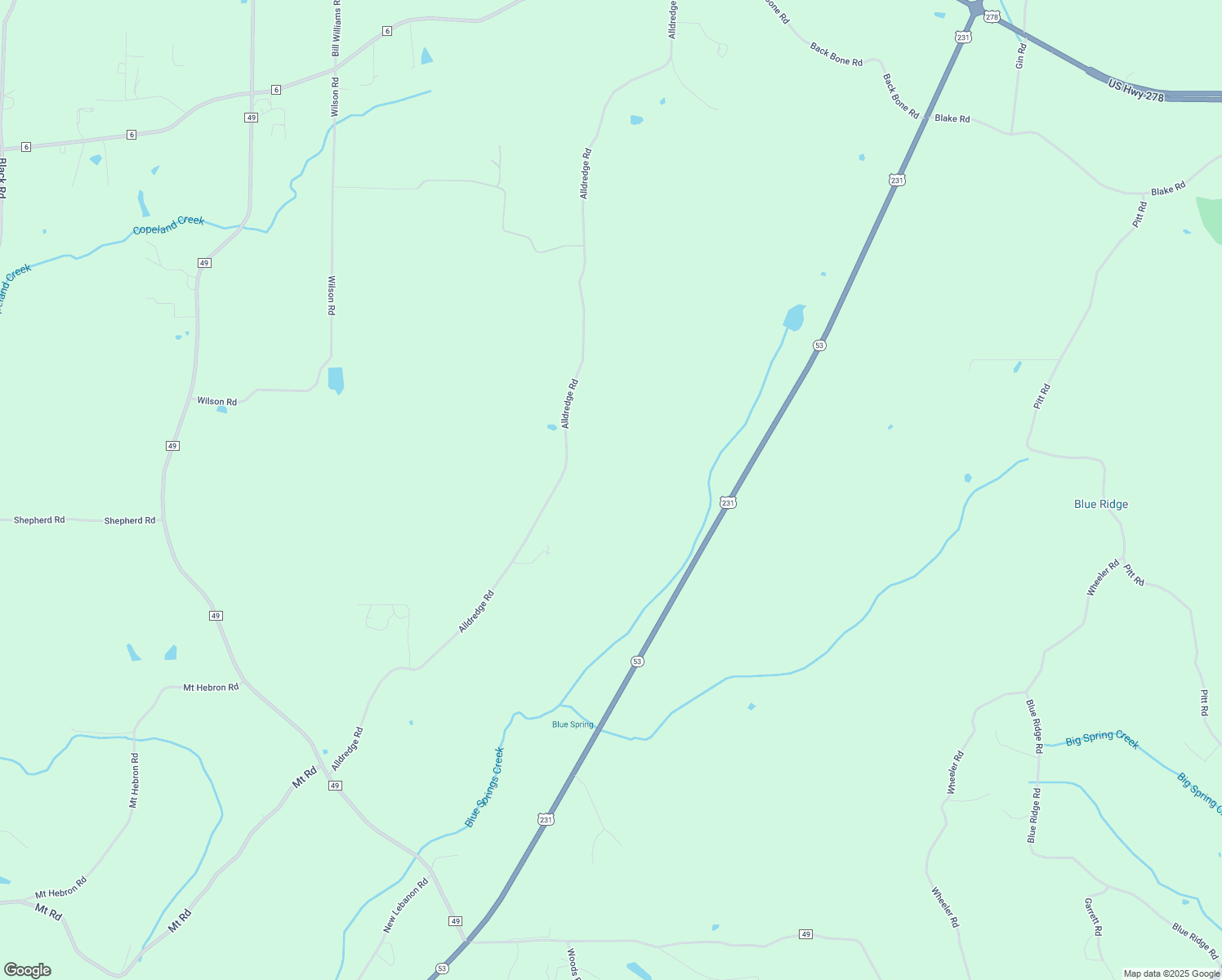 map of restaurants, bars, coffee shops, grocery stores, and more near 1090 Alldredge Road in Blountsville
