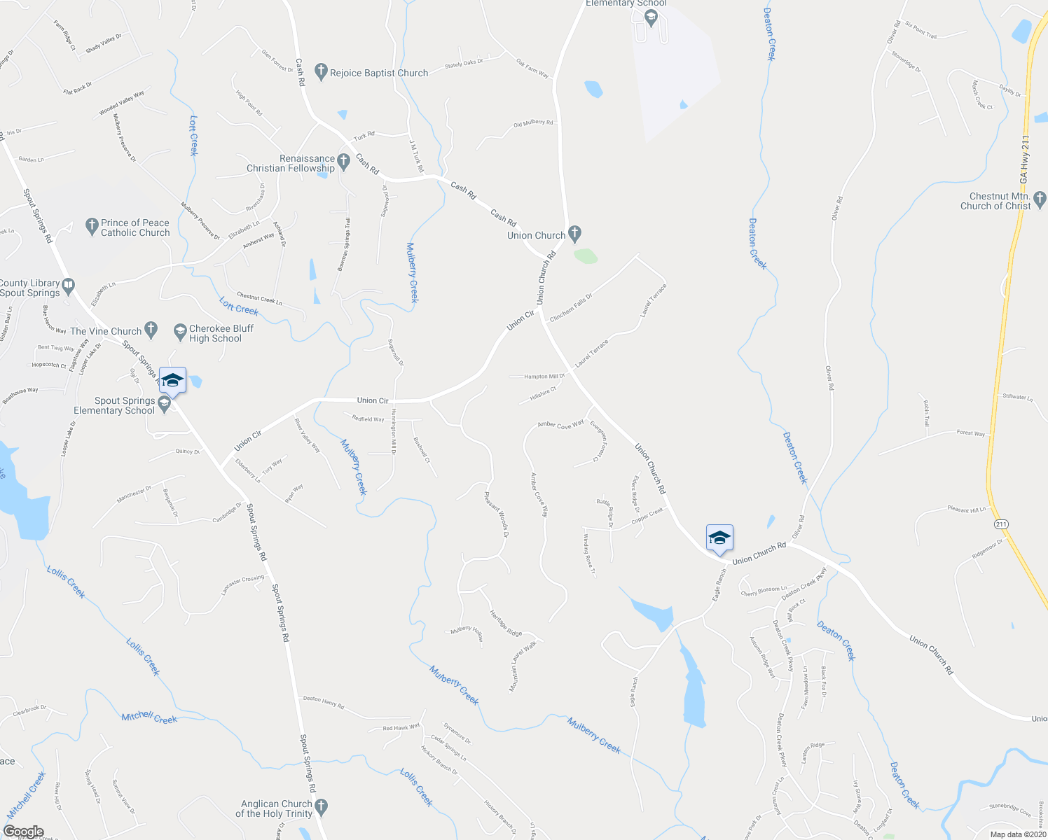 map of restaurants, bars, coffee shops, grocery stores, and more near 5360 Amber Cove Way in Flowery Branch