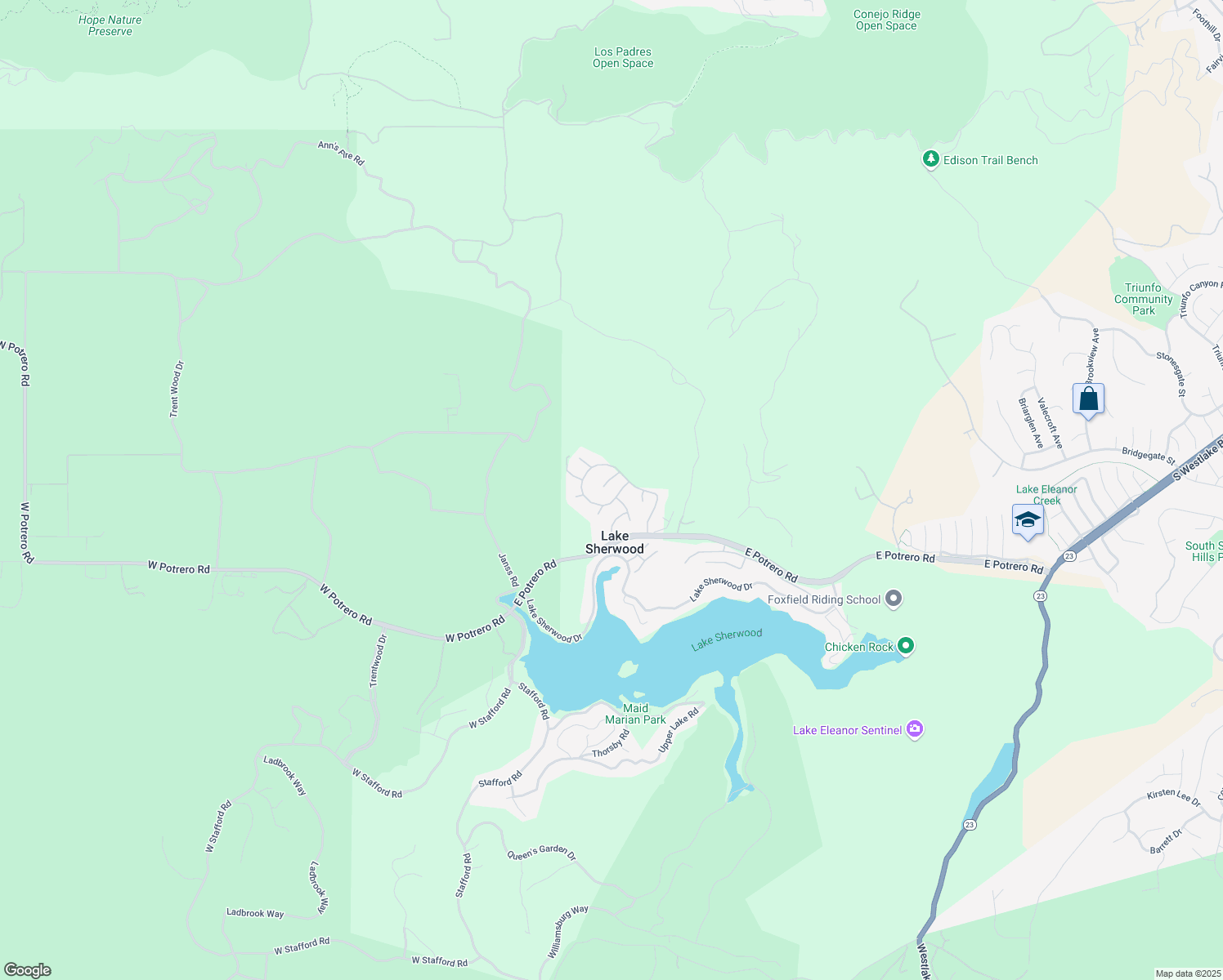 map of restaurants, bars, coffee shops, grocery stores, and more near 1658 Bushgrove Court in Westlake Village