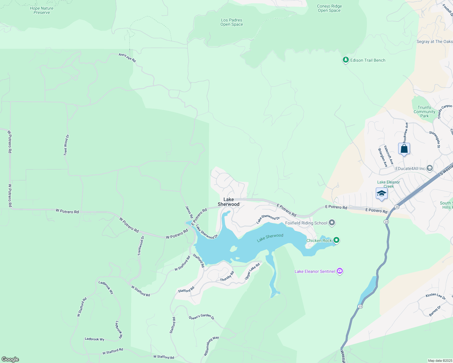 map of restaurants, bars, coffee shops, grocery stores, and more near 1658 Bushgrove Court in Westlake Village