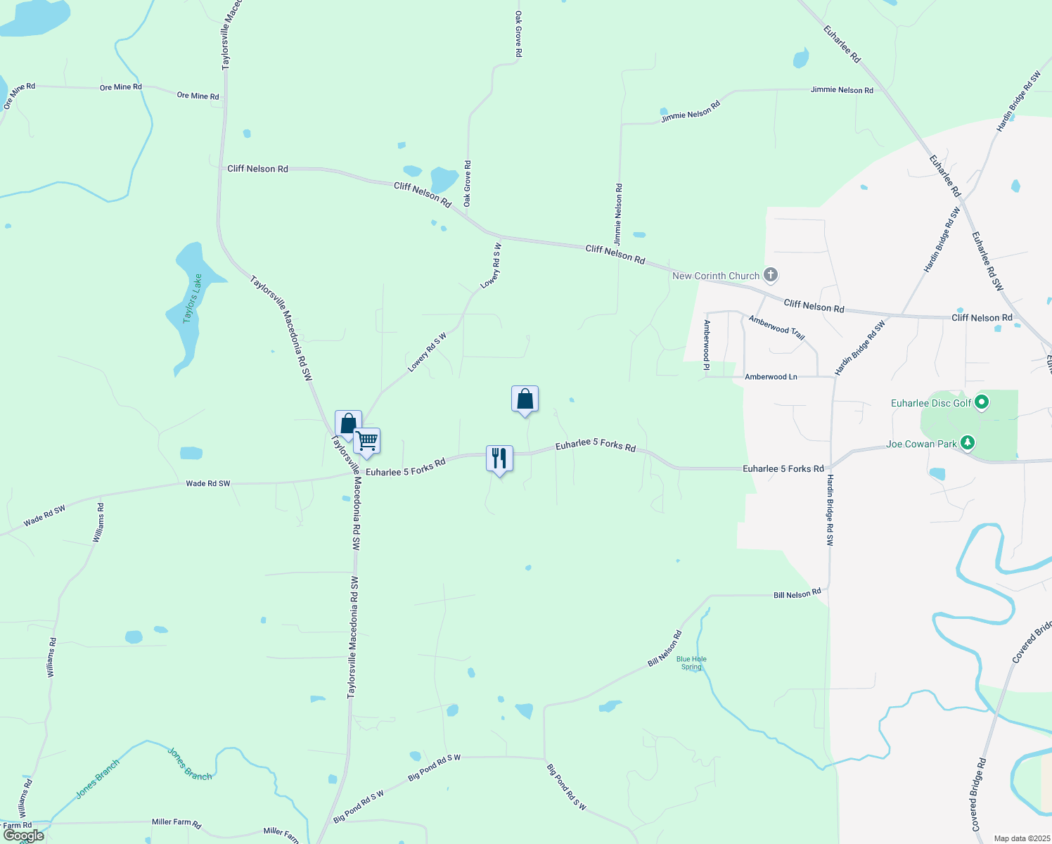 map of restaurants, bars, coffee shops, grocery stores, and more near 654 Euharlee 5 Forks Road in Kingston
