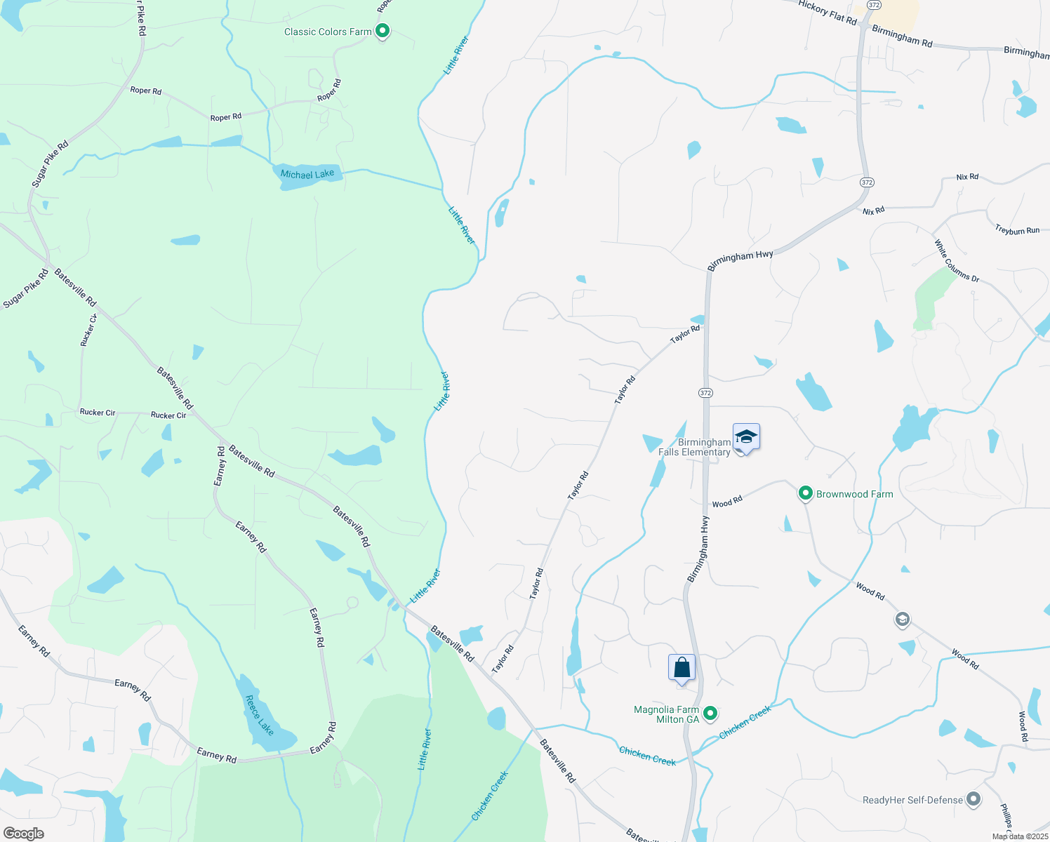 map of restaurants, bars, coffee shops, grocery stores, and more near 161 Taylor Ridge Way in Alpharetta