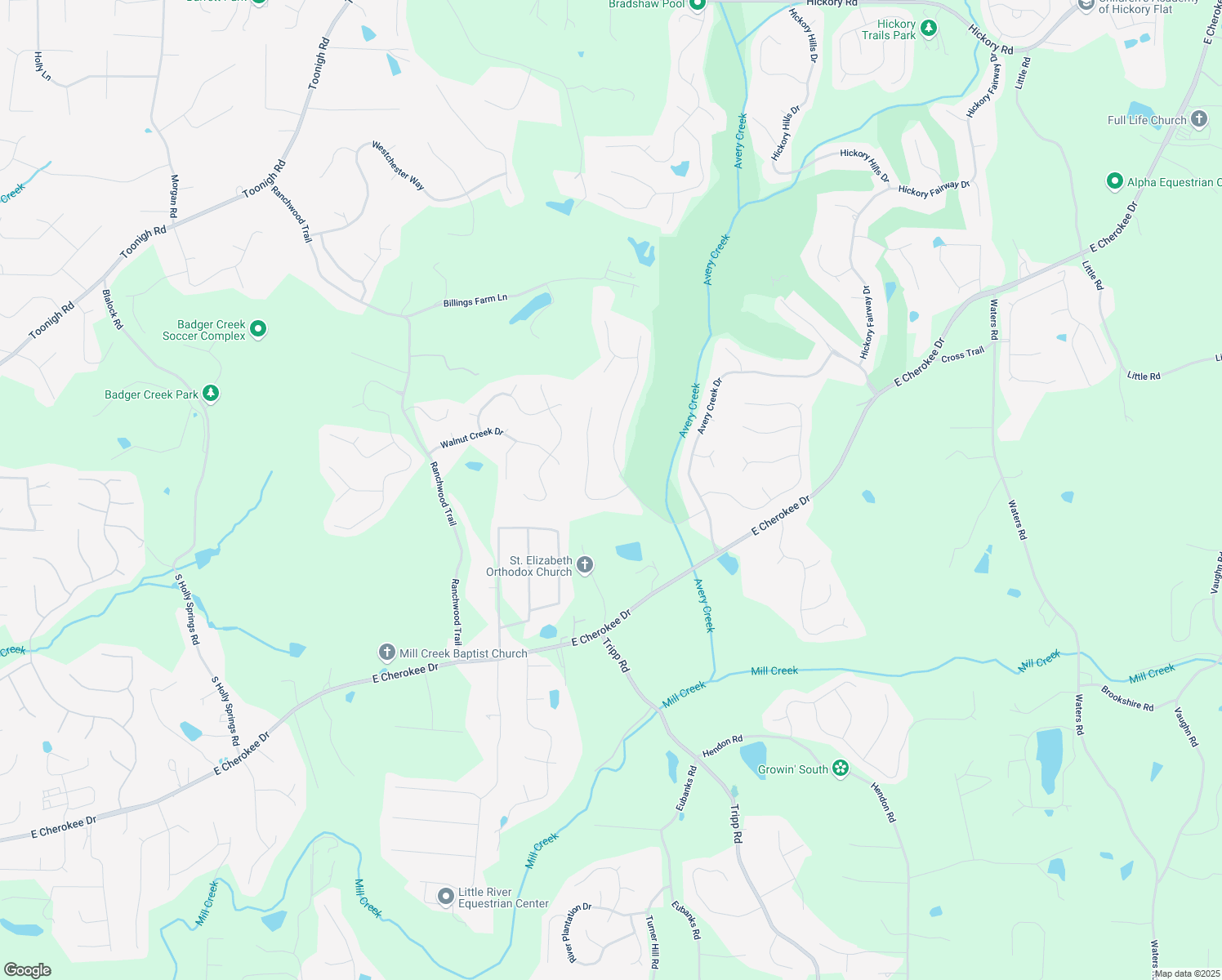 map of restaurants, bars, coffee shops, grocery stores, and more near 104 Fairway Overlook in Woodstock