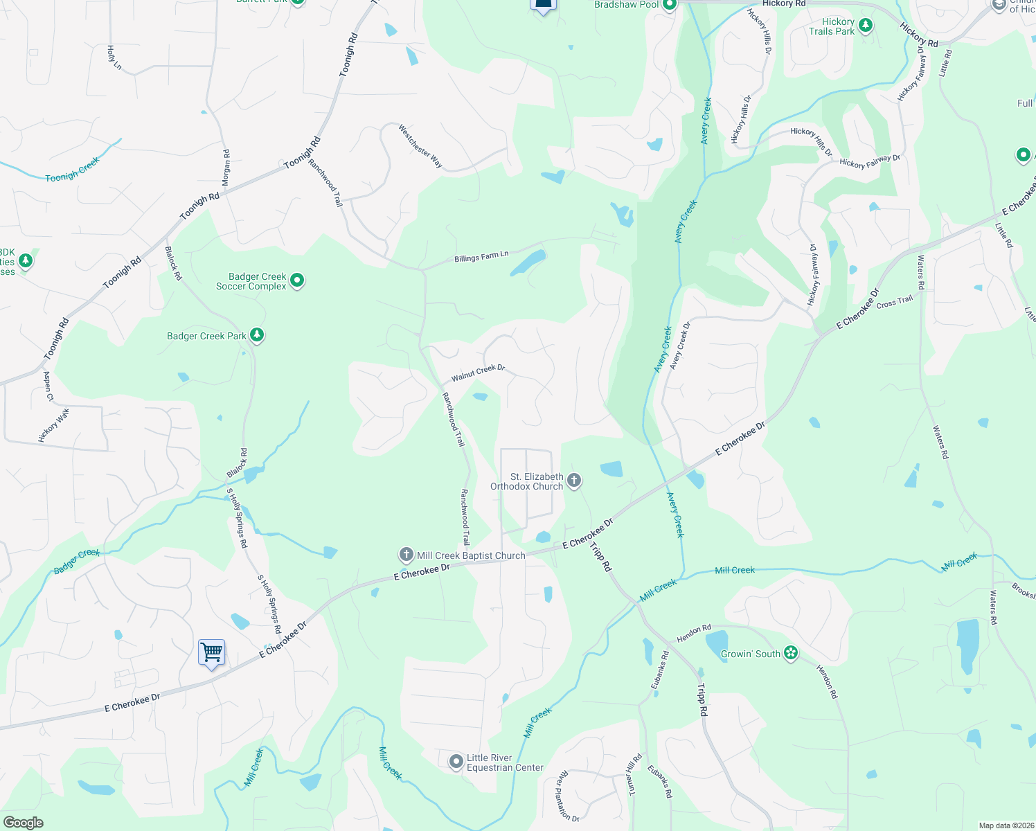 map of restaurants, bars, coffee shops, grocery stores, and more near 580 Wisteria Drive in Woodstock