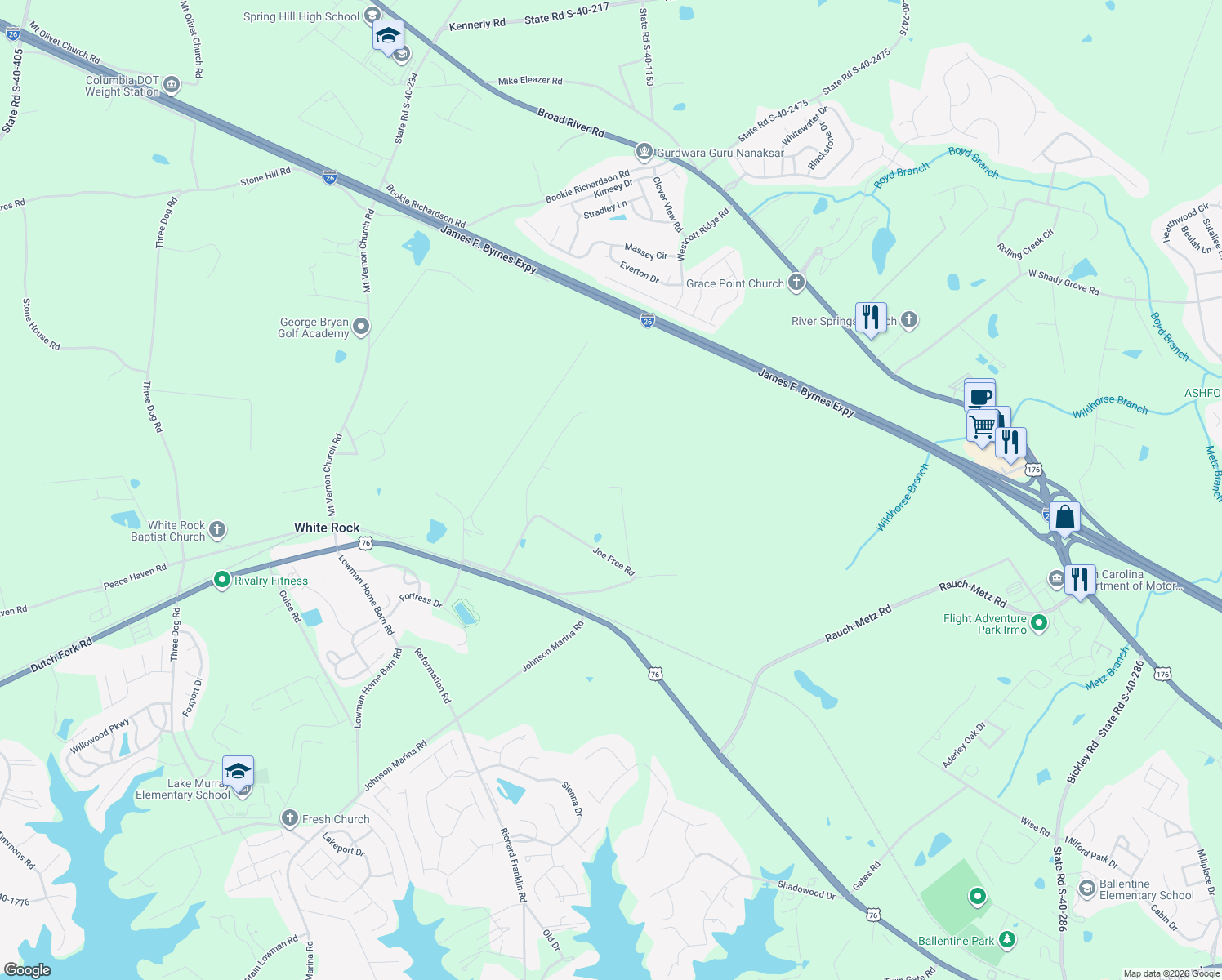 map of restaurants, bars, coffee shops, grocery stores, and more near 63 Steve Free Road in Chapin