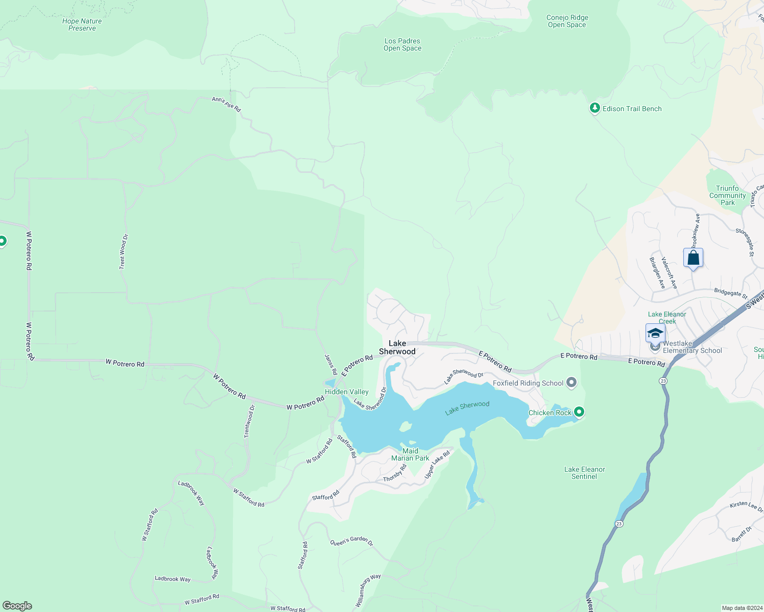 map of restaurants, bars, coffee shops, grocery stores, and more near 1625 Abbotsbury Street in Westlake Village
