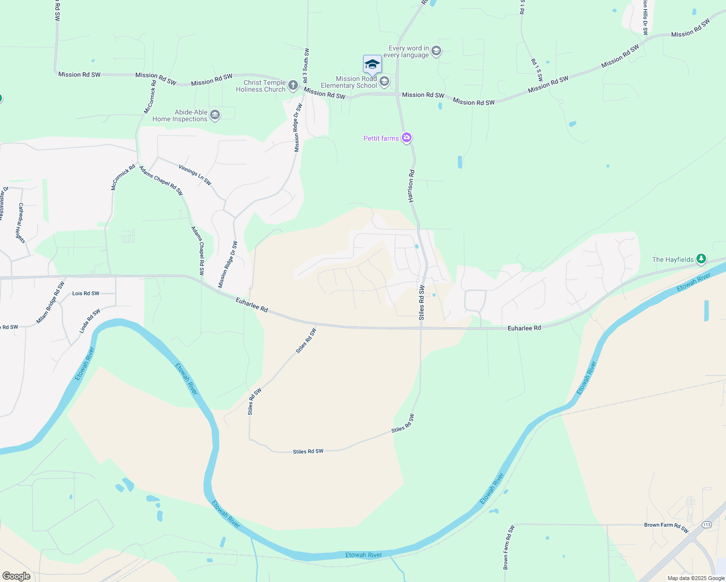 map of restaurants, bars, coffee shops, grocery stores, and more near Sierra Point in Bartow County