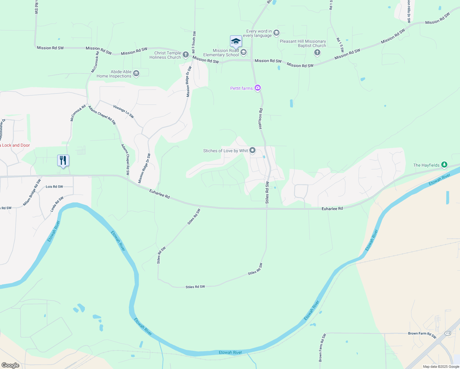 map of restaurants, bars, coffee shops, grocery stores, and more near 410 Sierra Point in Bartow County
