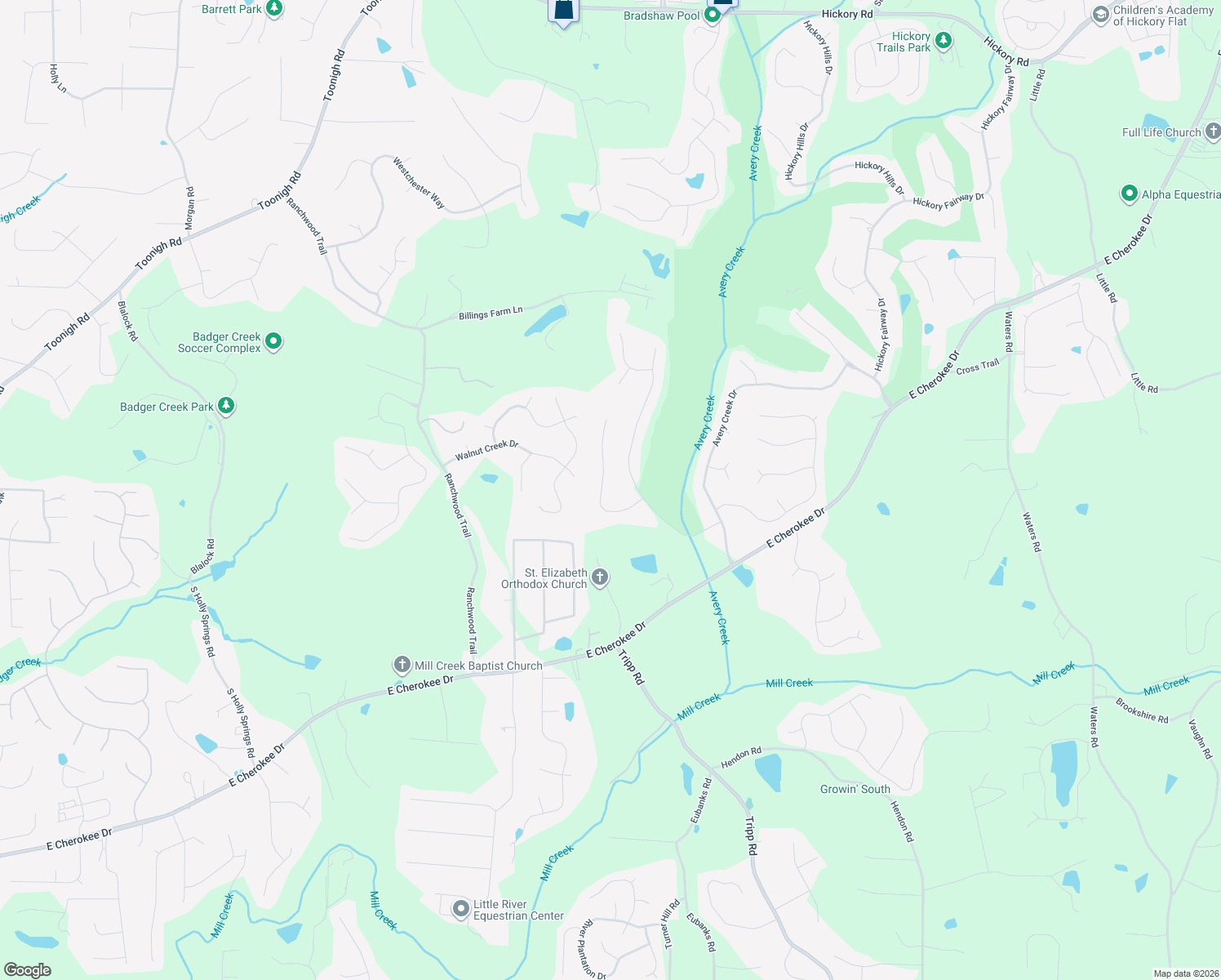 map of restaurants, bars, coffee shops, grocery stores, and more near 122 Fairway Overlook in Woodstock