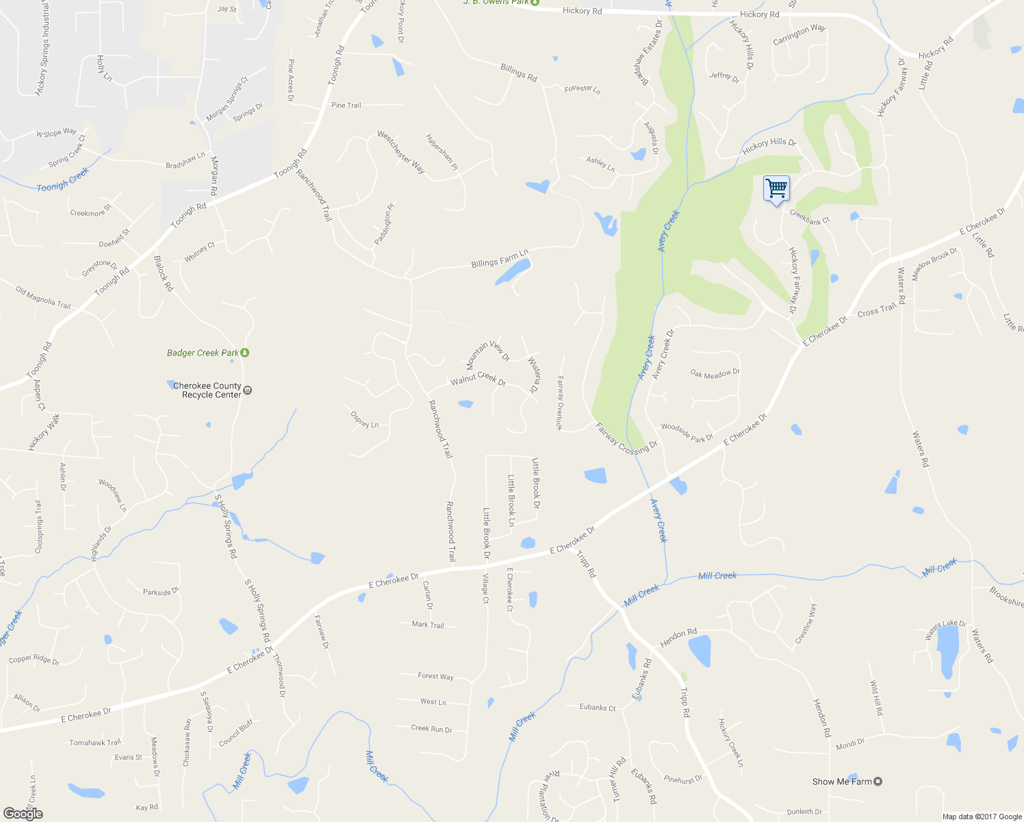 map of restaurants, bars, coffee shops, grocery stores, and more near 556 Wisteria Drive in Woodstock