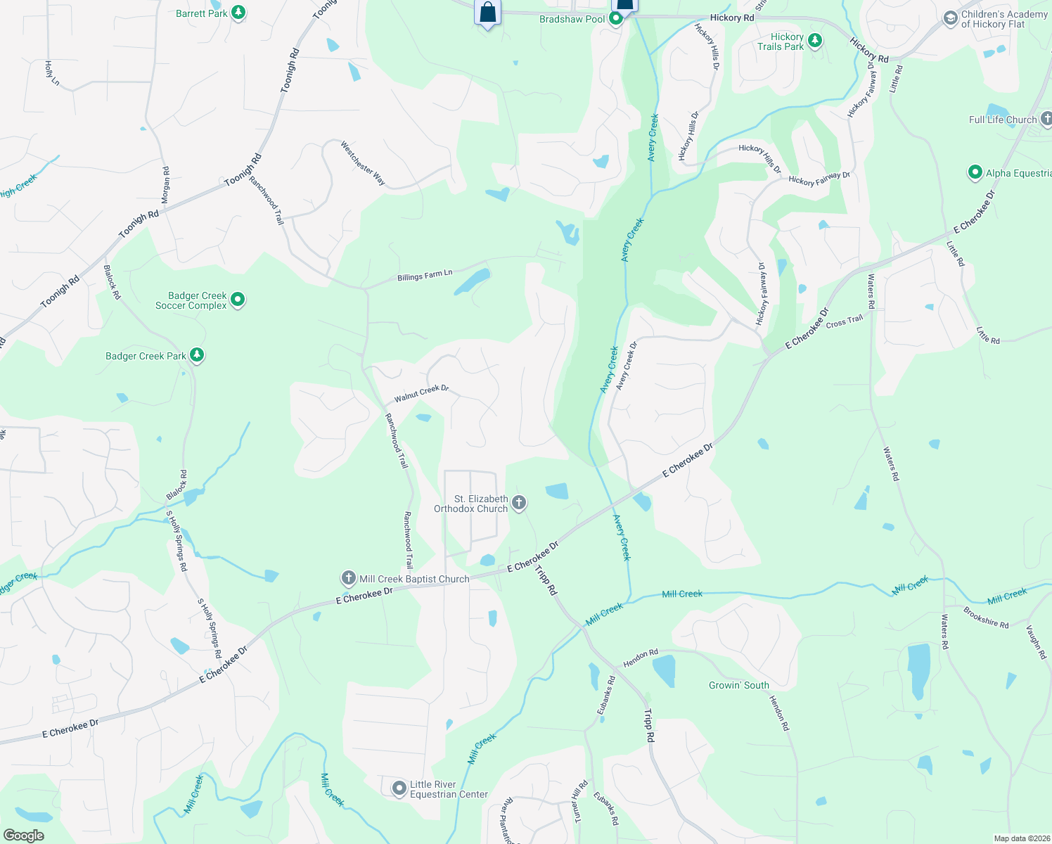 map of restaurants, bars, coffee shops, grocery stores, and more near 122 Fairway Overlook in Woodstock