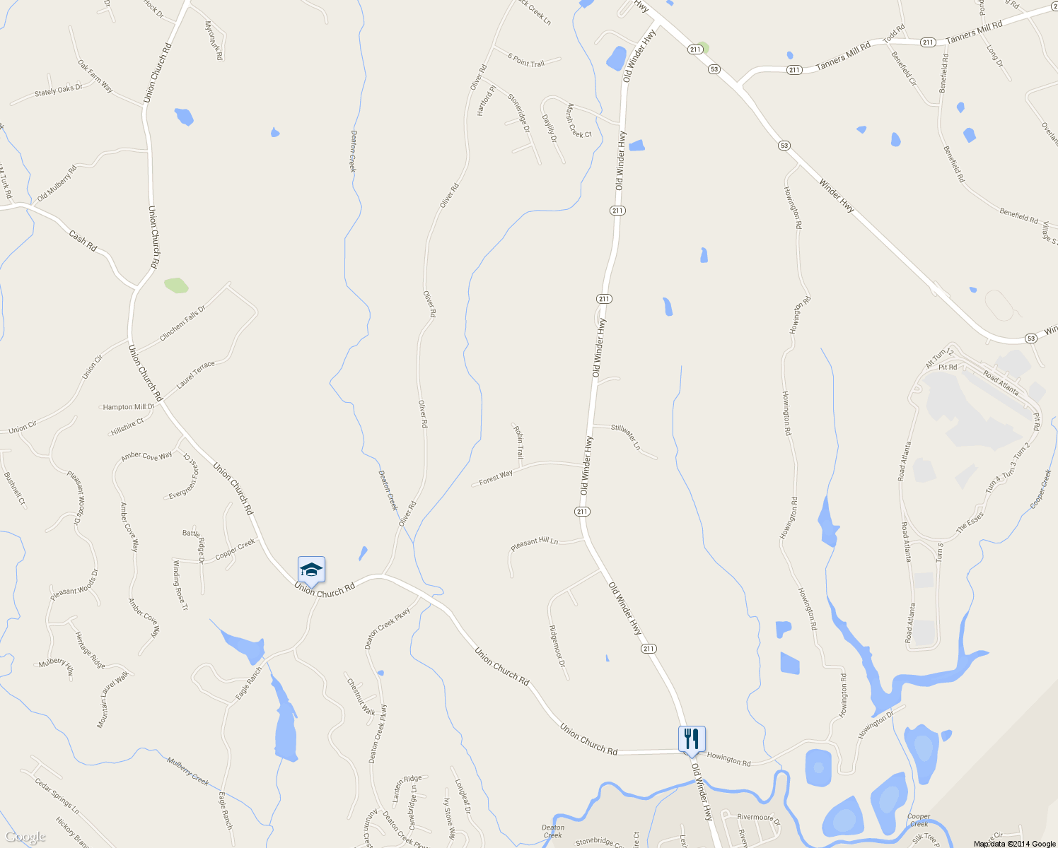 map of restaurants, bars, coffee shops, grocery stores, and more near 5336 Robin Trail in Braselton
