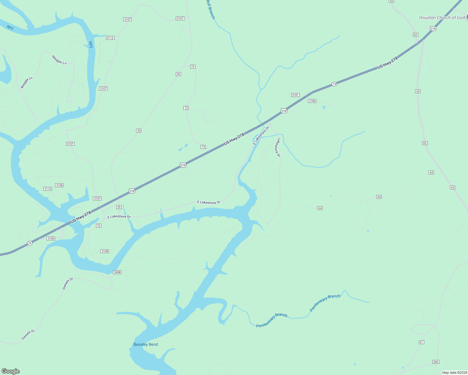 map of restaurants, bars, coffee shops, grocery stores, and more near 521 Lakeshore Drive in Double Springs