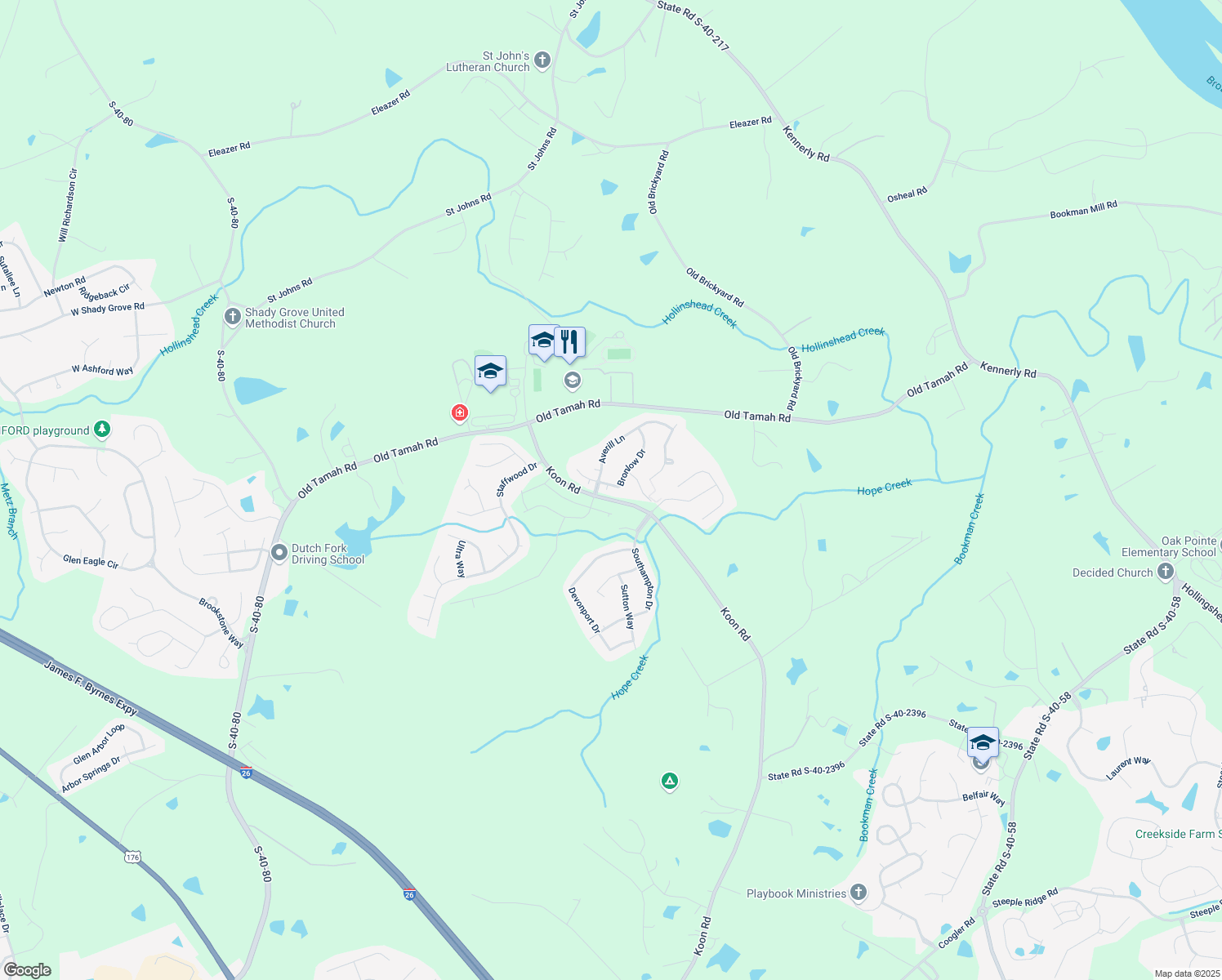 map of restaurants, bars, coffee shops, grocery stores, and more near 102 Bronlow Dr in Irmo
