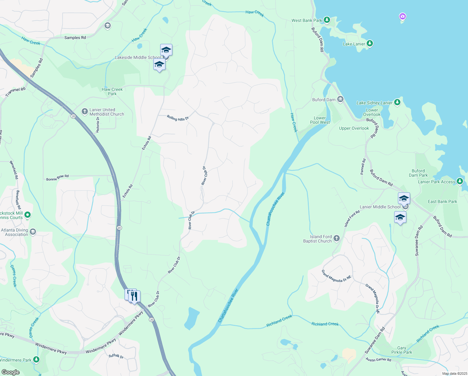 map of restaurants, bars, coffee shops, grocery stores, and more near 4050 Arrow Head Trail in Cumming