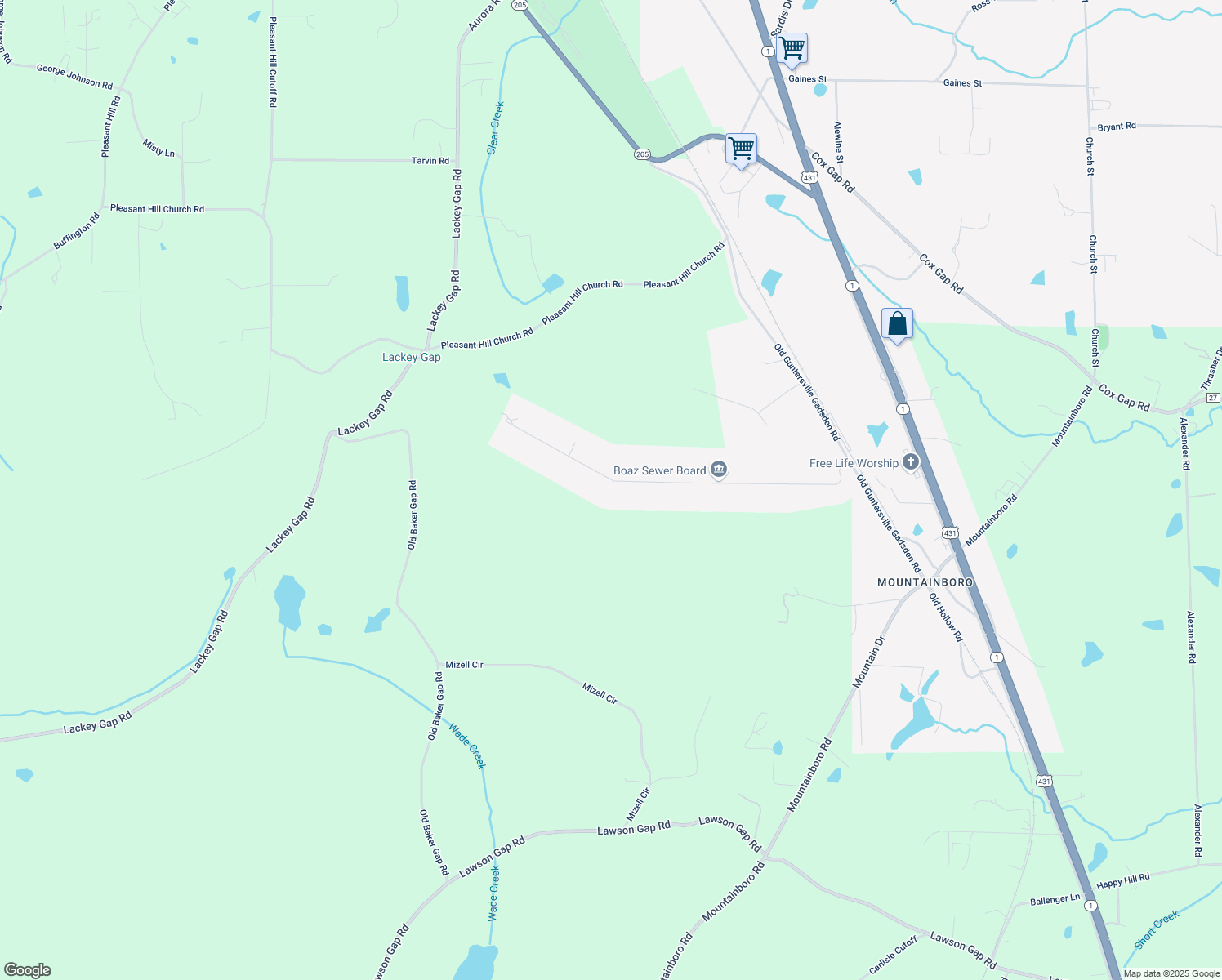map of restaurants, bars, coffee shops, grocery stores, and more near 781 Skyhaven Road in Boaz