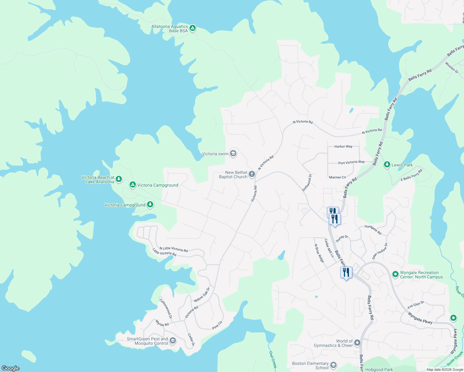map of restaurants, bars, coffee shops, grocery stores, and more near 752 Cedar Creek Way in Woodstock