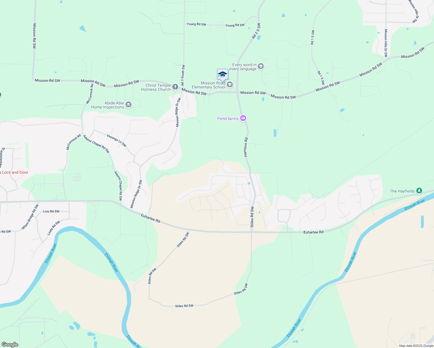 map of restaurants, bars, coffee shops, grocery stores, and more near 168 Malbone Street Southwest in Euharlee