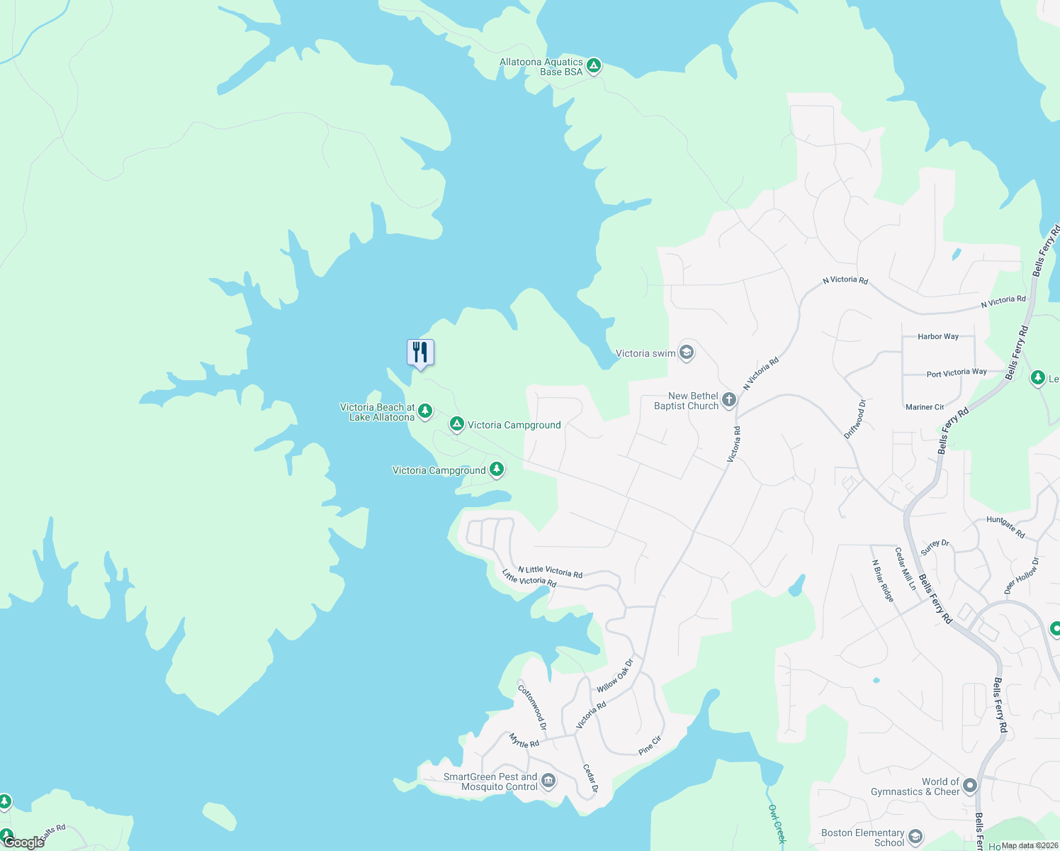 map of restaurants, bars, coffee shops, grocery stores, and more near 605 Lovinggood Trail in Woodstock