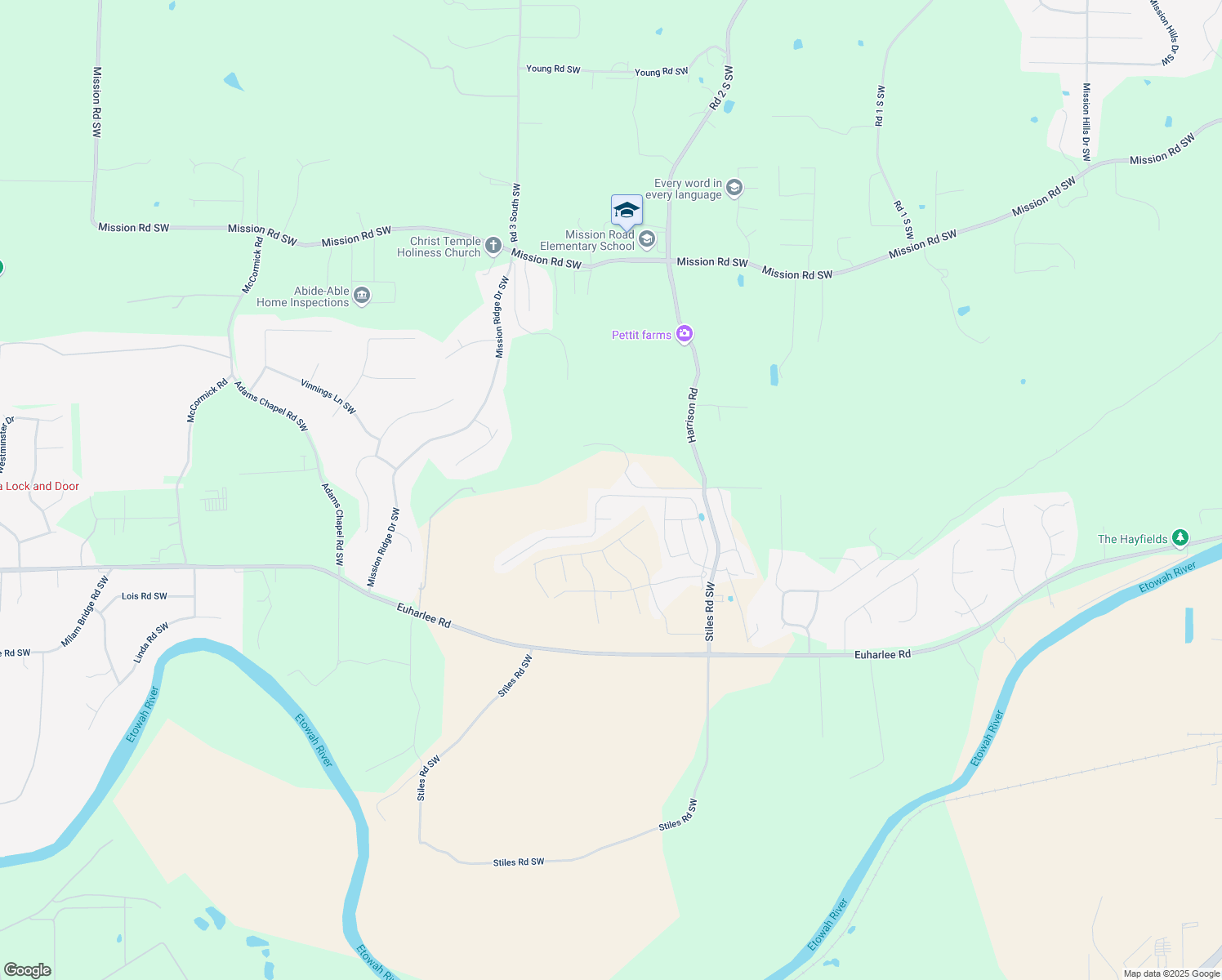 map of restaurants, bars, coffee shops, grocery stores, and more near 168 Malbone Street Southwest in Euharlee