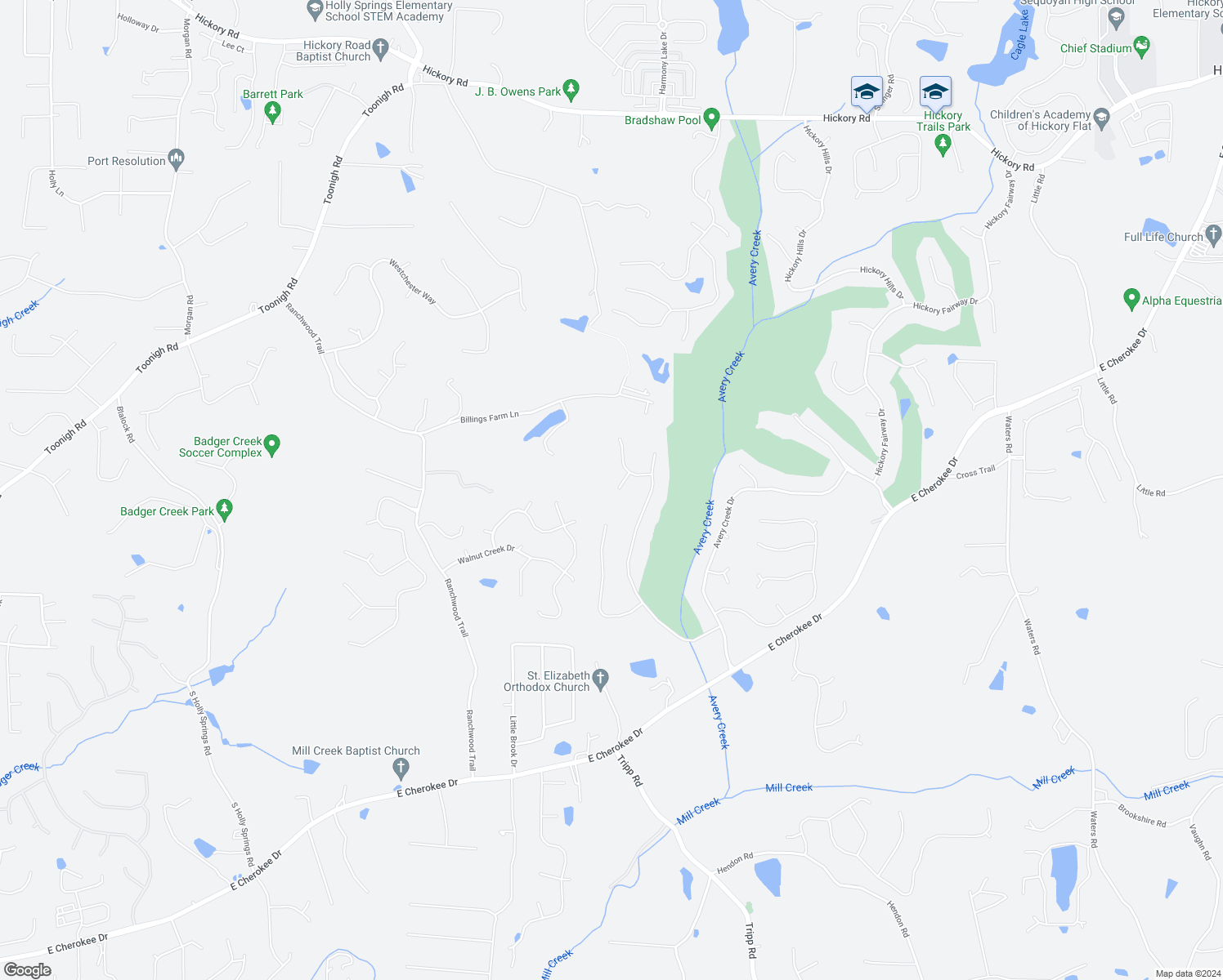 map of restaurants, bars, coffee shops, grocery stores, and more near 204 Valley View Court in Woodstock