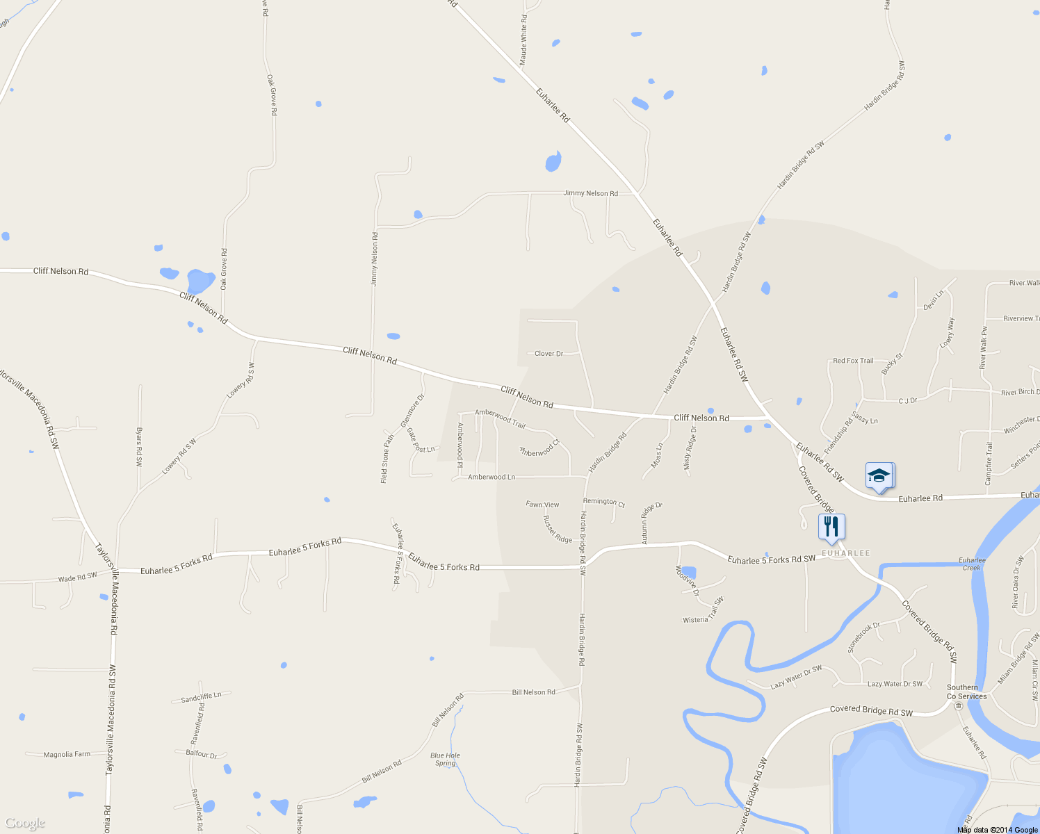 map of restaurants, bars, coffee shops, grocery stores, and more near 226 Amberwood Trail in Euharlee