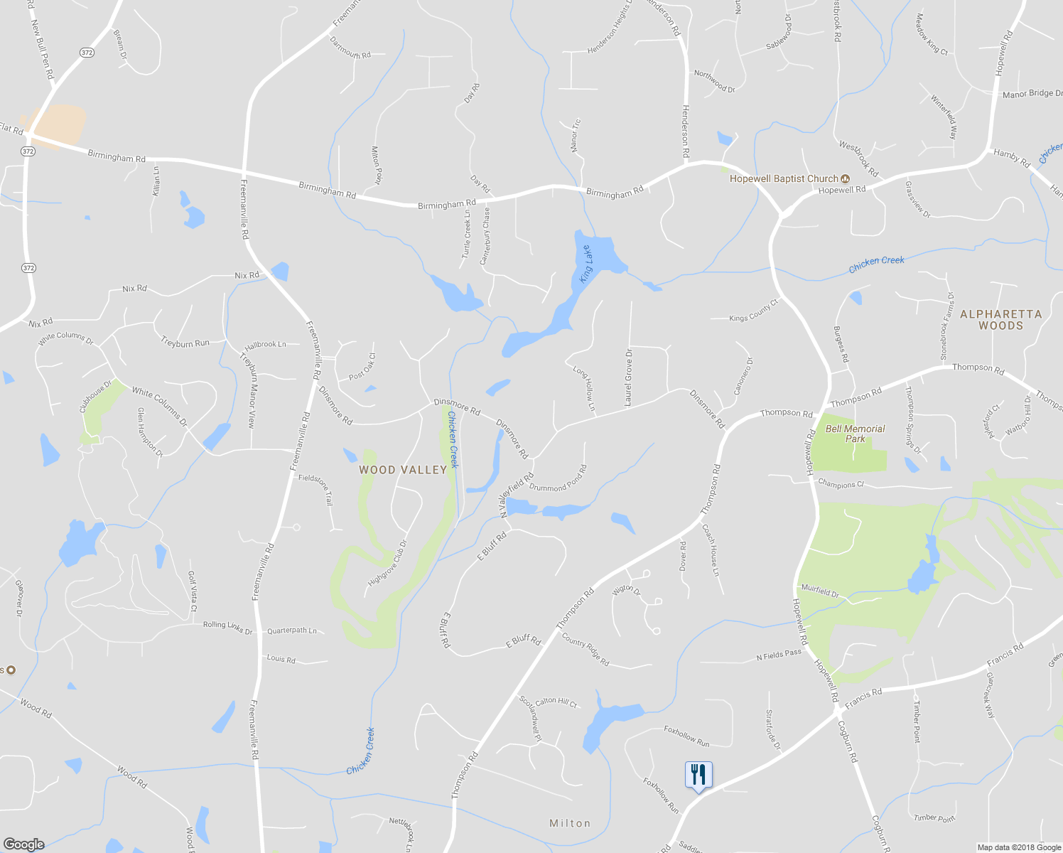map of restaurants, bars, coffee shops, grocery stores, and more near 1940 Dinsmore Road in Alpharetta