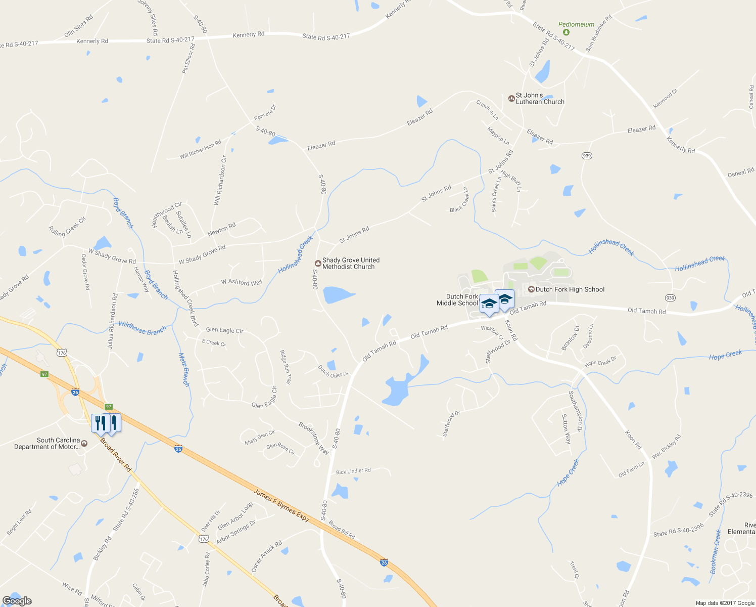 map of restaurants, bars, coffee shops, grocery stores, and more near 1818 Shady Grove Road in Irmo