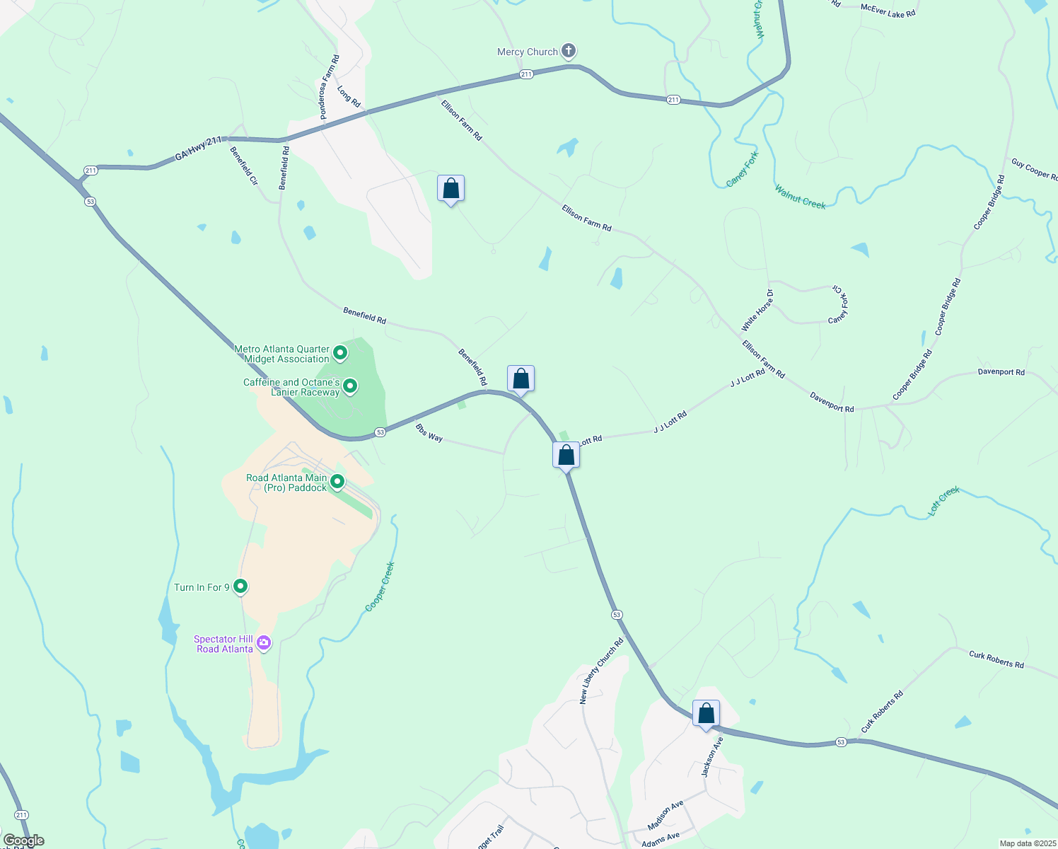 map of restaurants, bars, coffee shops, grocery stores, and more near 5407 Technology Parkway in Braselton