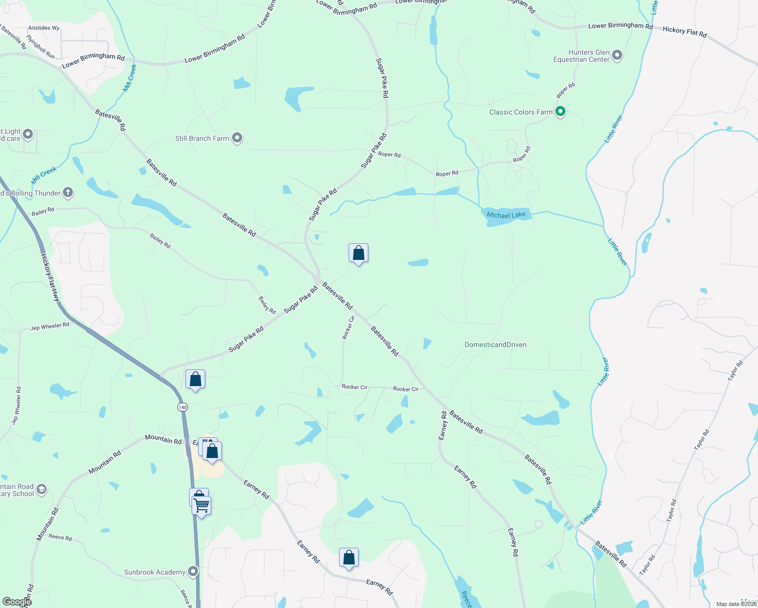 map of restaurants, bars, coffee shops, grocery stores, and more near 3039 Batesville Rd in Woodstock