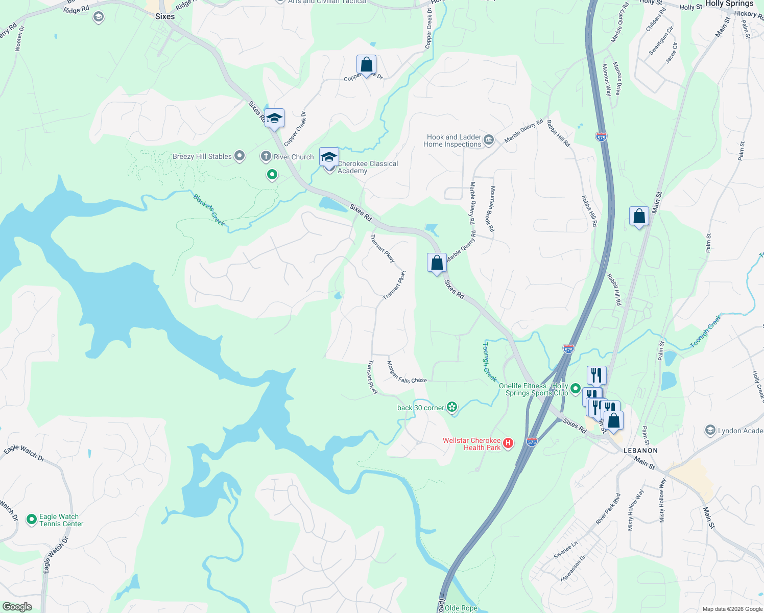 map of restaurants, bars, coffee shops, grocery stores, and more near 505 Transart Parkway in Canton